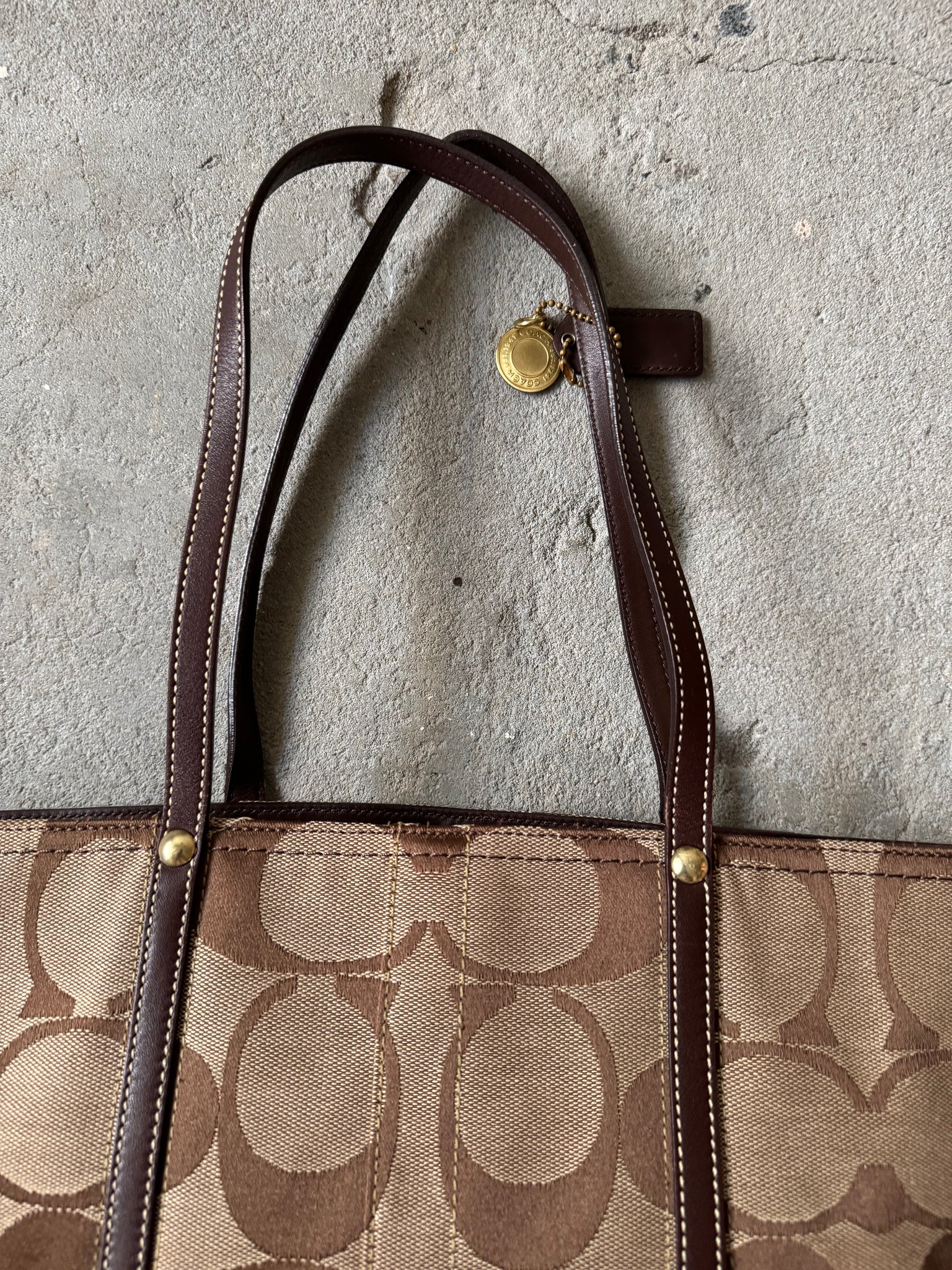 Coach Signature Stripe Tote Bag Beige/Brown