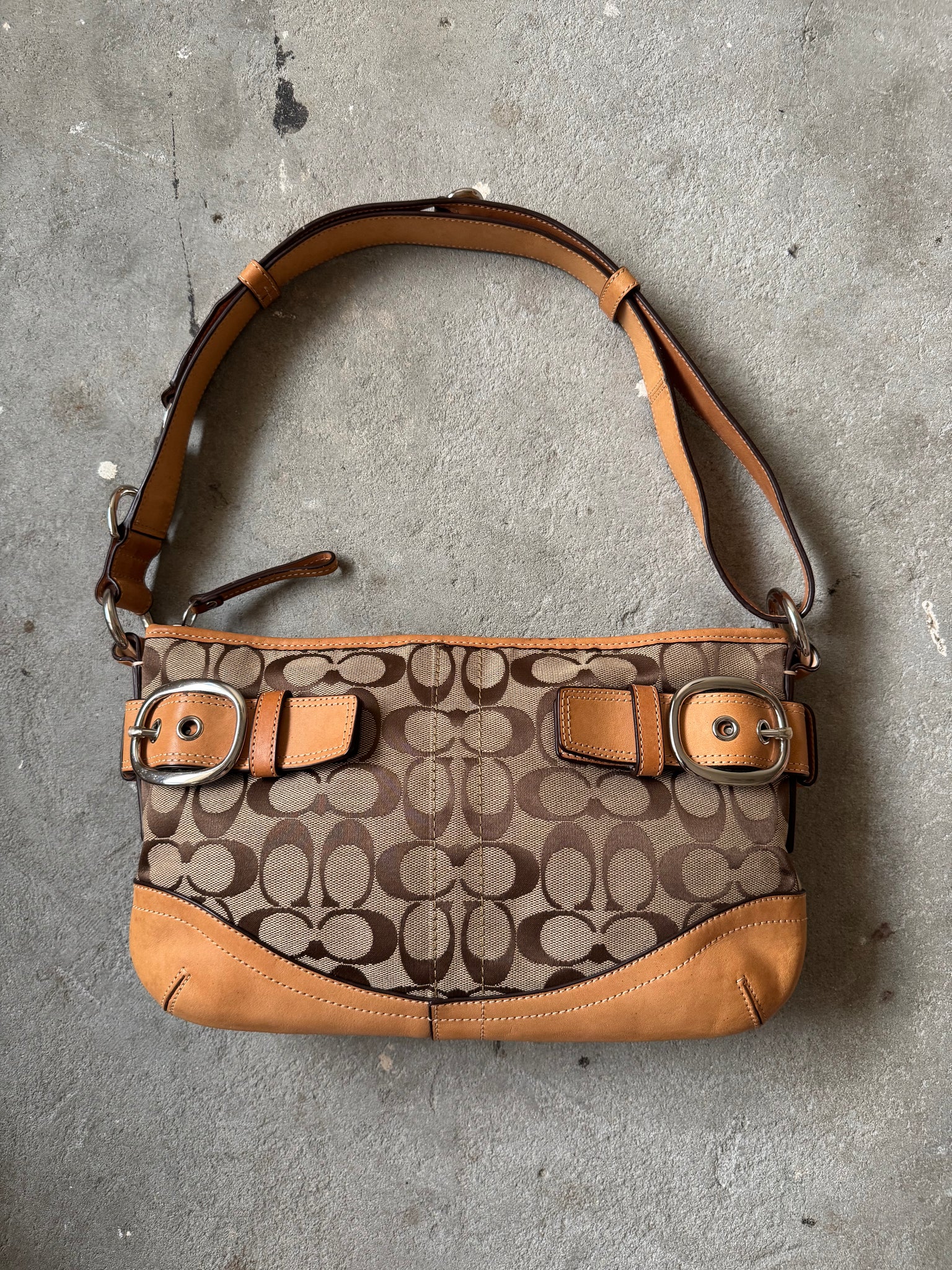 Coach 2Way Signature Sufflette Shoulder Bag Beige