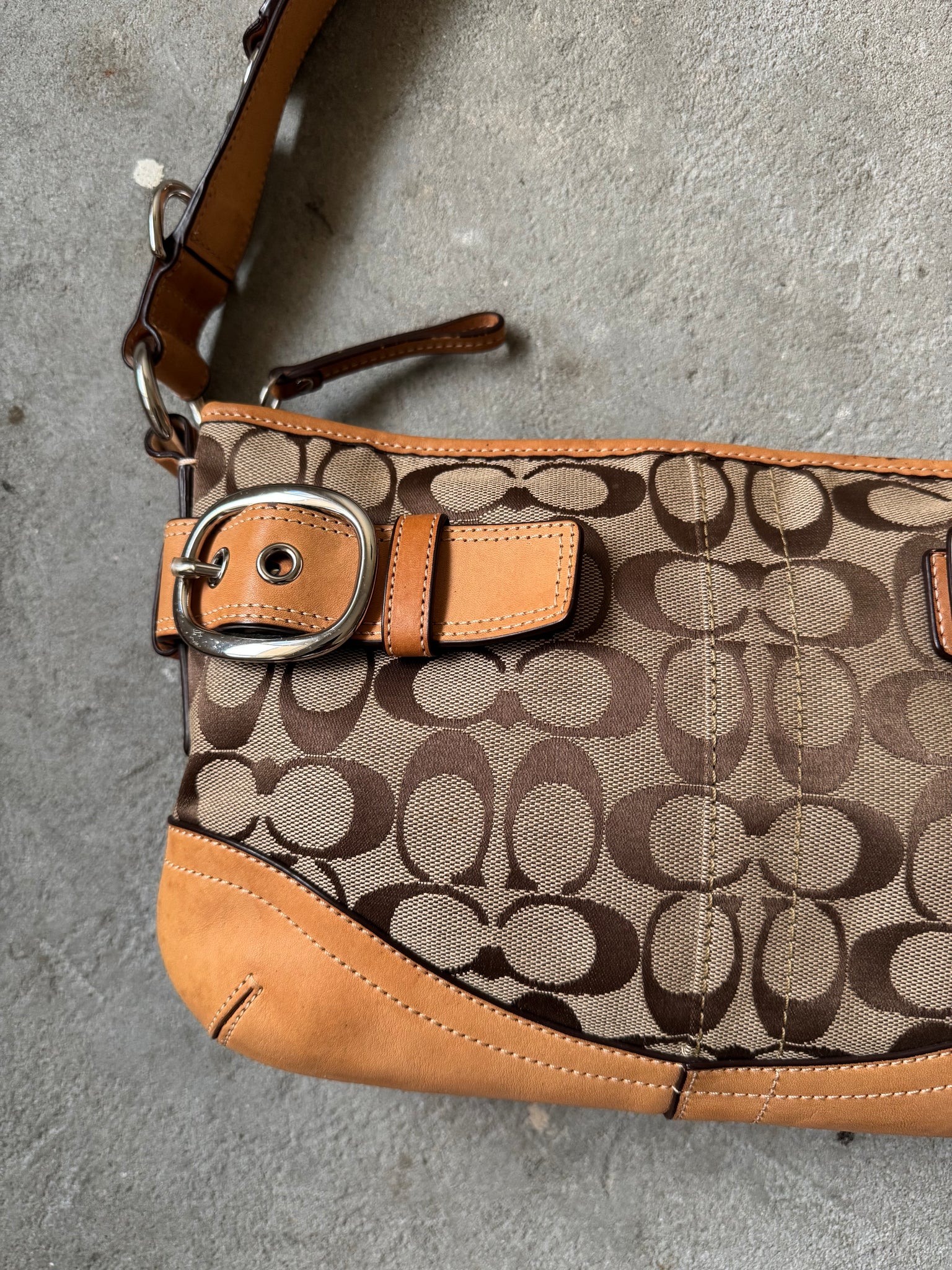 Coach 2Way Signature Sufflette Shoulder Bag Beige