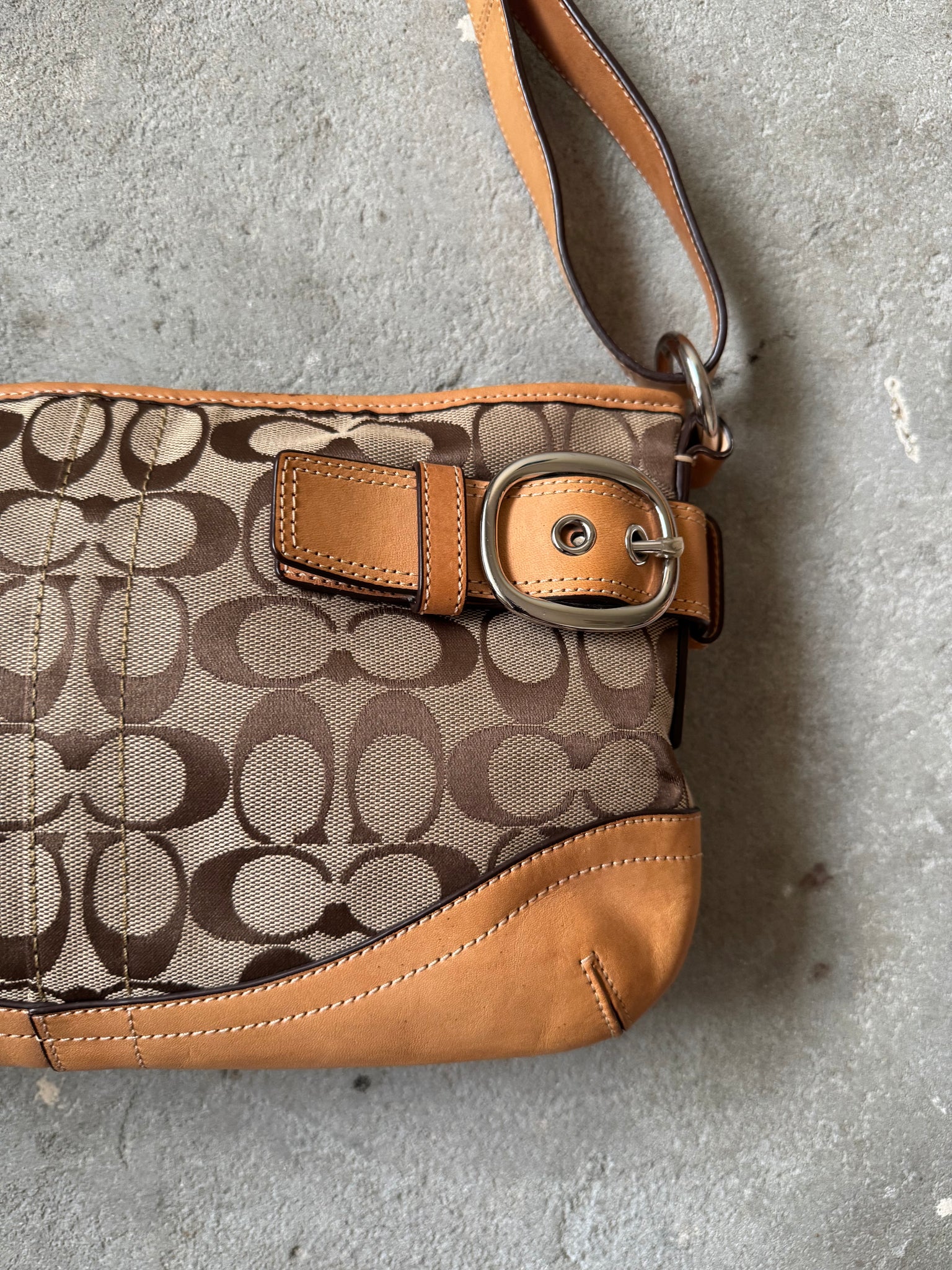 Coach 2Way Signature Sufflette Shoulder Bag Beige