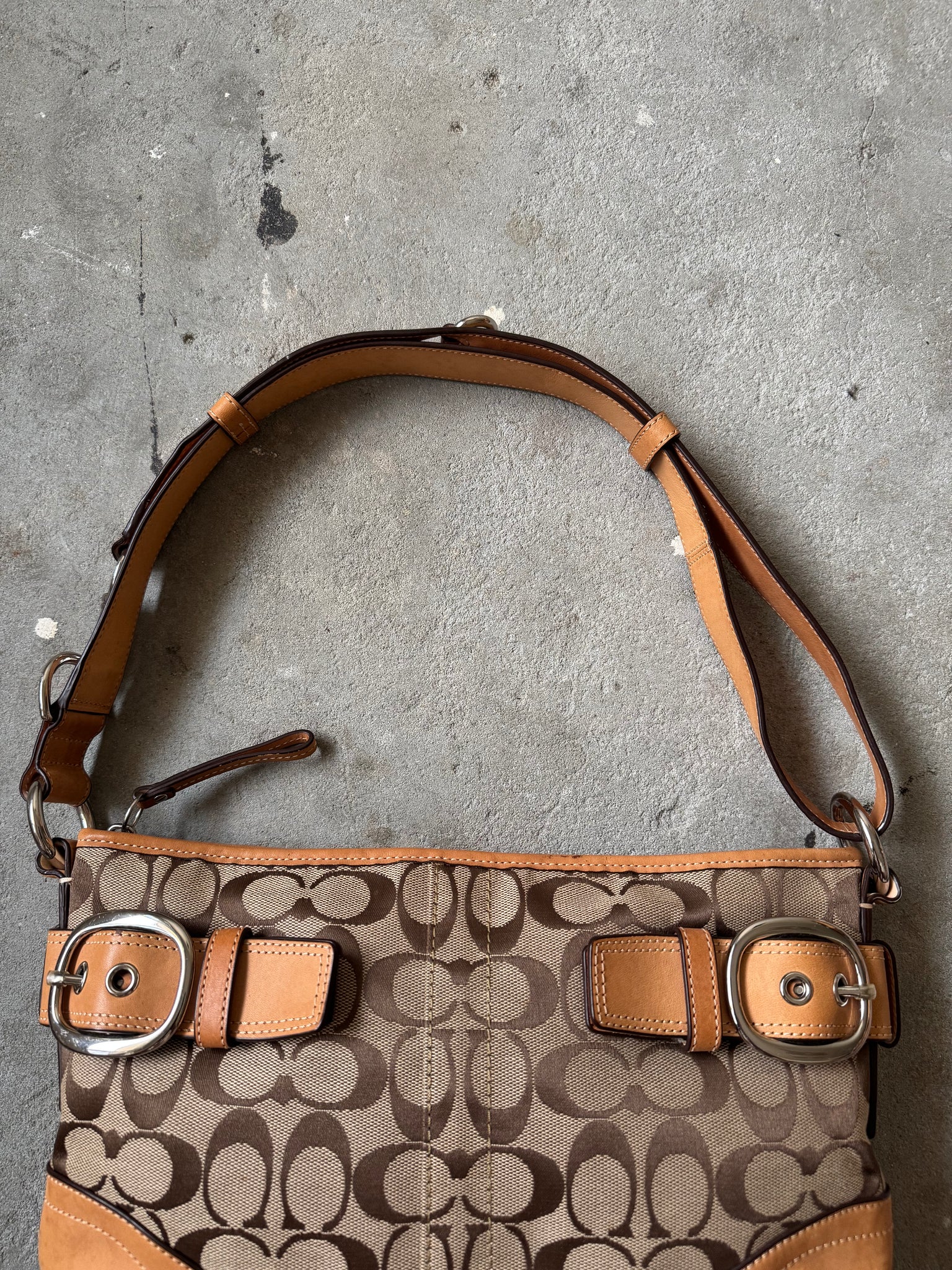 Coach 2Way Signature Sufflette Shoulder Bag Beige