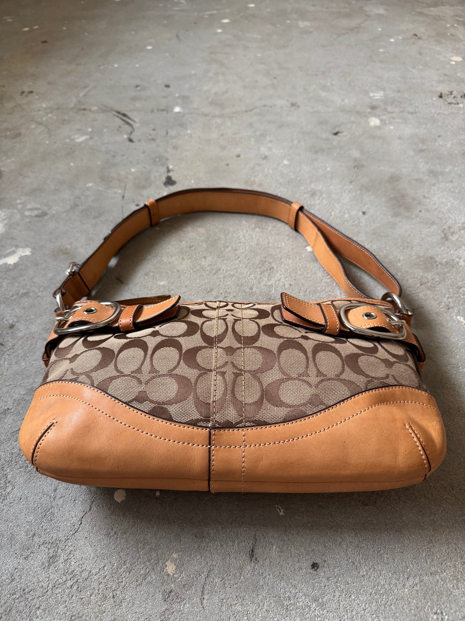 Coach 2Way Signature Sufflette Shoulder Bag Beige