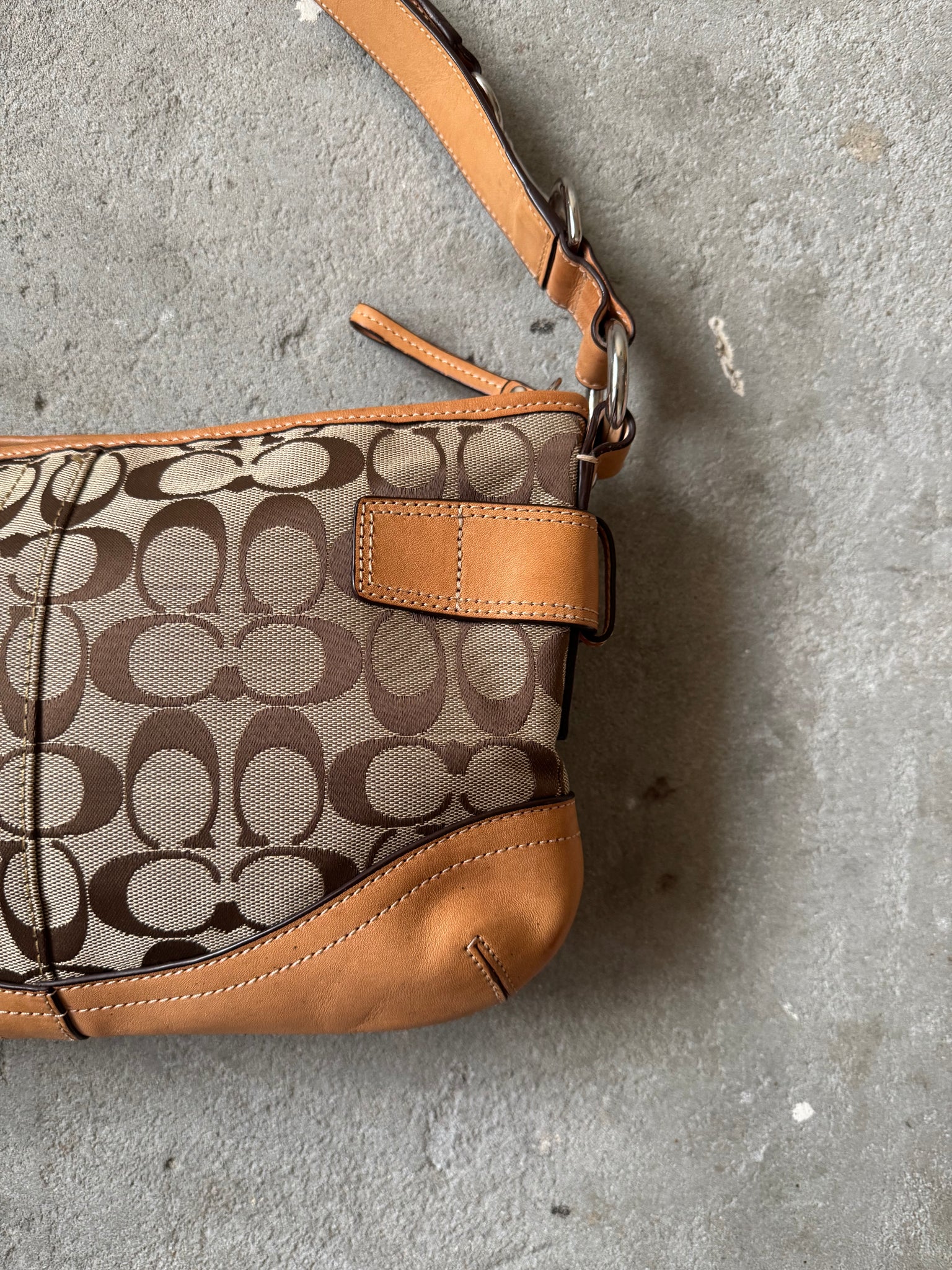 Coach 2Way Signature Sufflette Shoulder Bag Beige