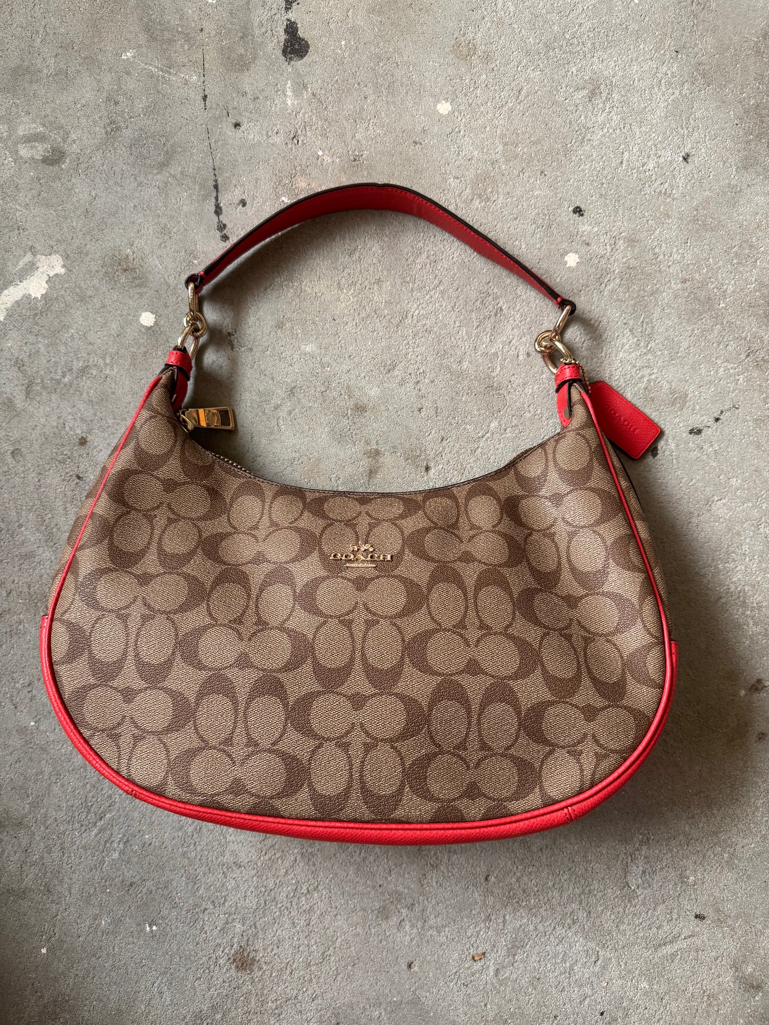 Coach Signature PVC Hobo Shoulder Bag Beige/Red