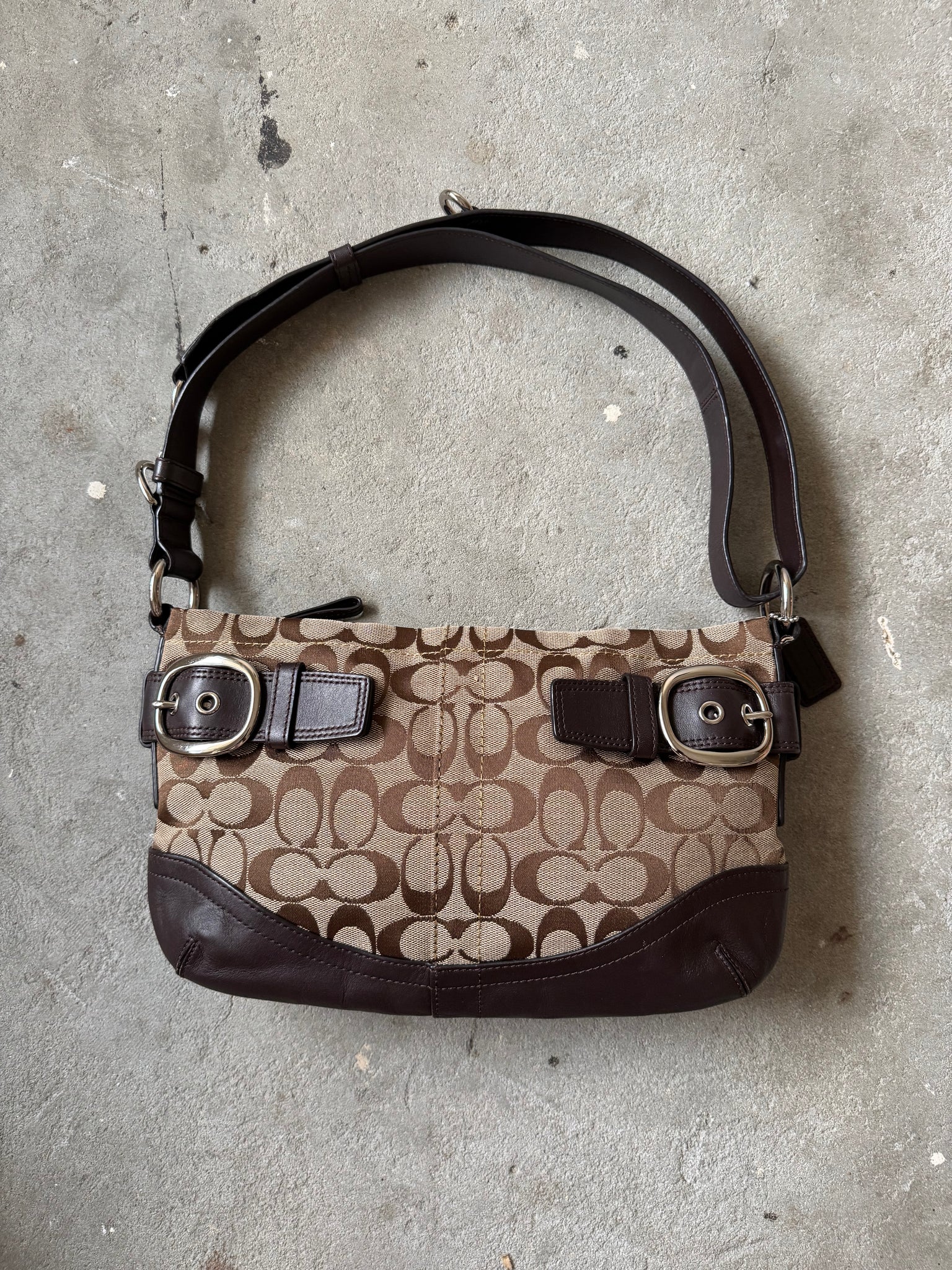 Coach 2Way Signature Sufflette Shoulder Bag Beige/Brown
