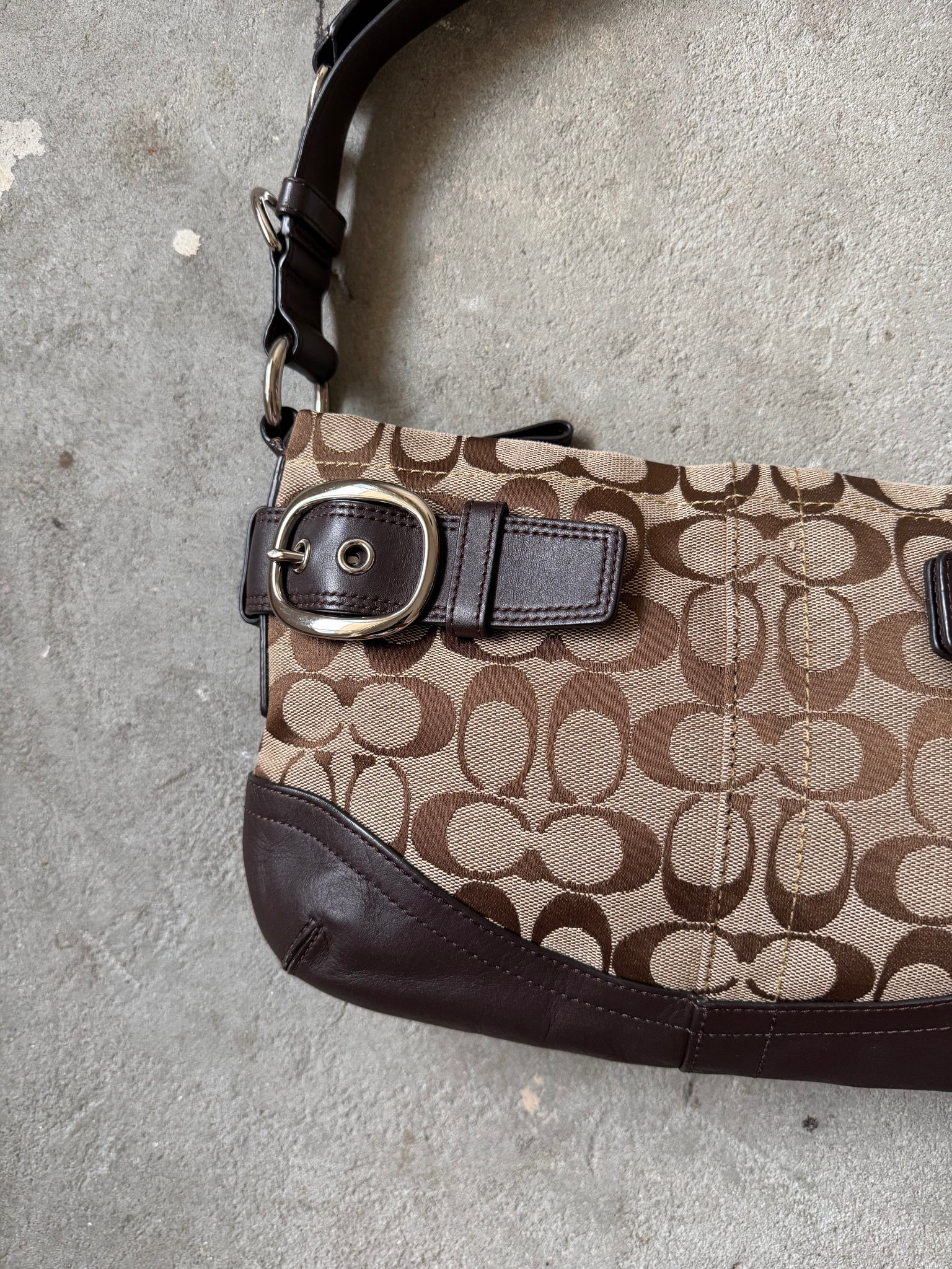 Coach 2Way Signature Sufflette Shoulder Bag Beige/Brown