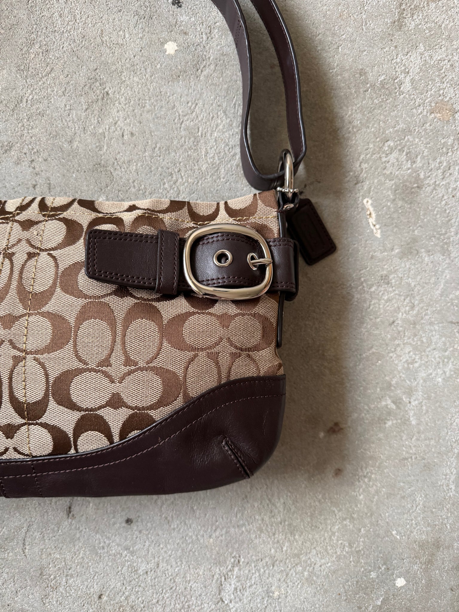 Coach 2Way Signature Sufflette Shoulder Bag Beige/Brown