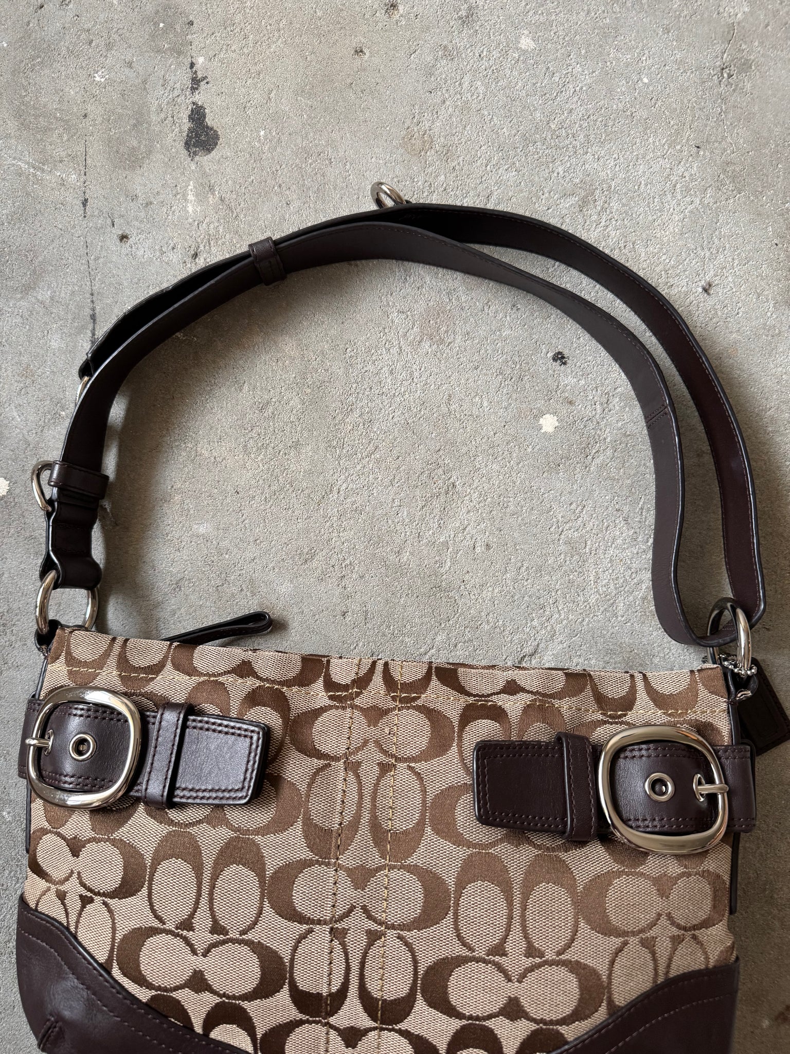 Coach 2Way Signature Sufflette Shoulder Bag Beige/Brown