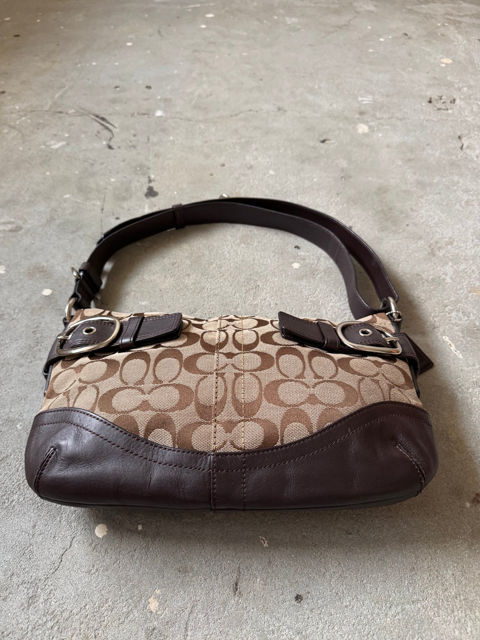 Coach 2Way Signature Sufflette Shoulder Bag Beige/Brown