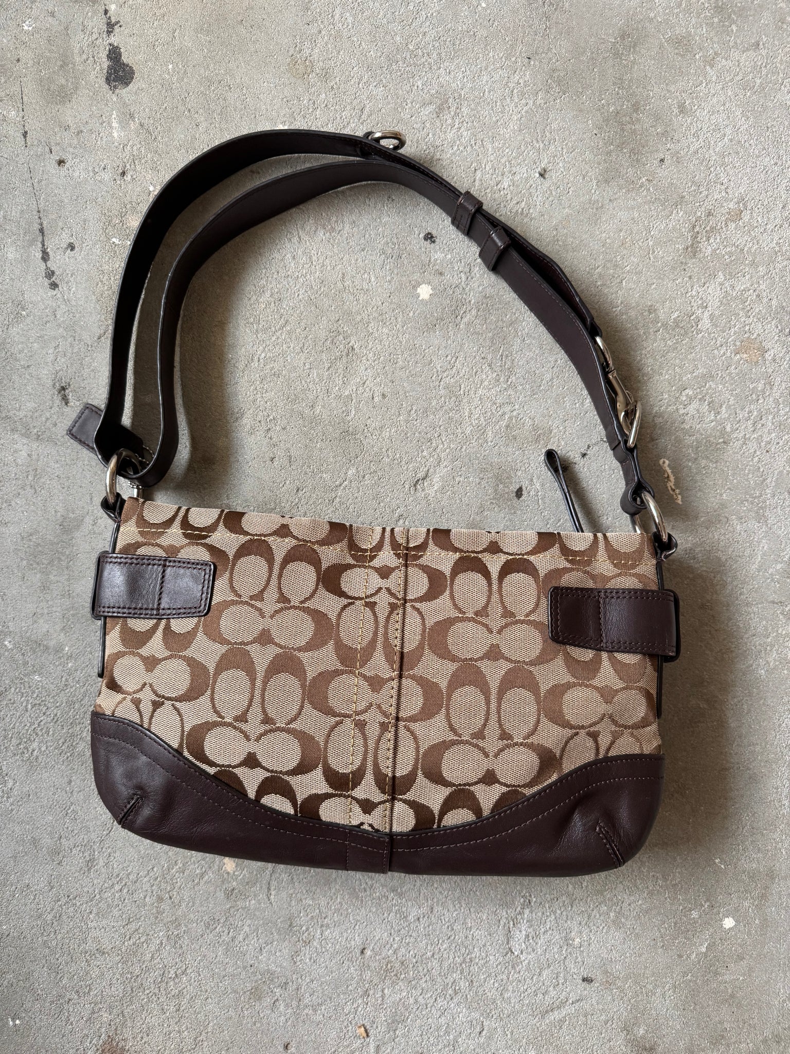Coach 2Way Signature Sufflette Shoulder Bag Beige/Brown
