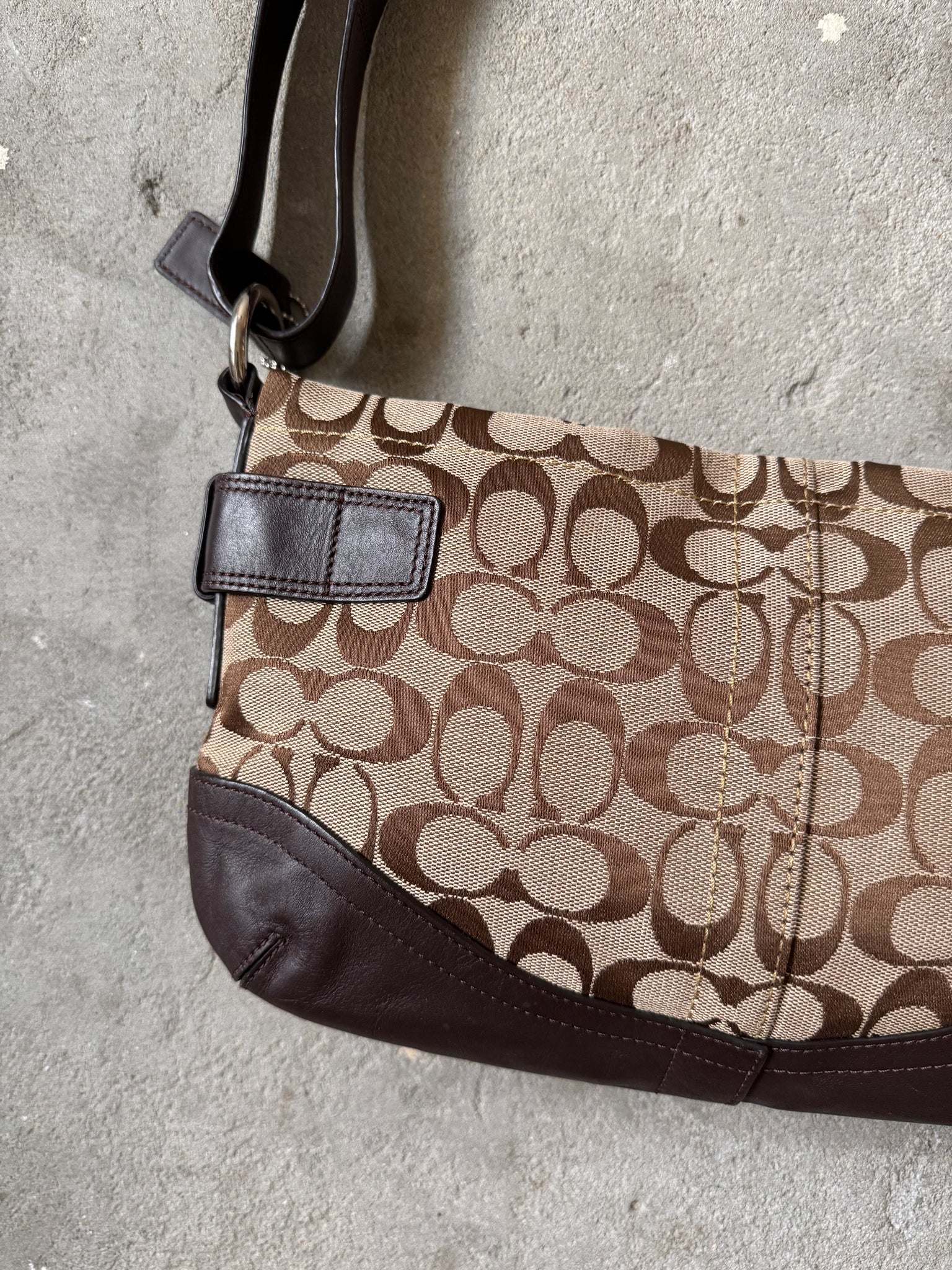 Coach 2Way Signature Sufflette Shoulder Bag Beige/Brown