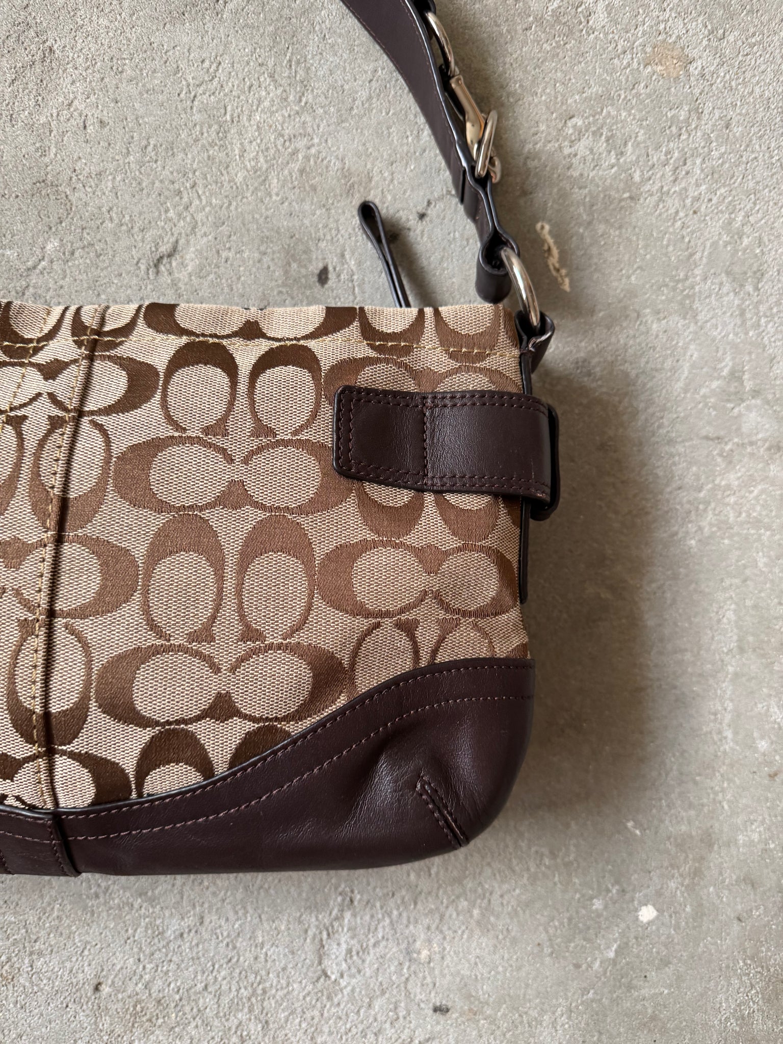 Coach 2Way Signature Sufflette Shoulder Bag Beige/Brown