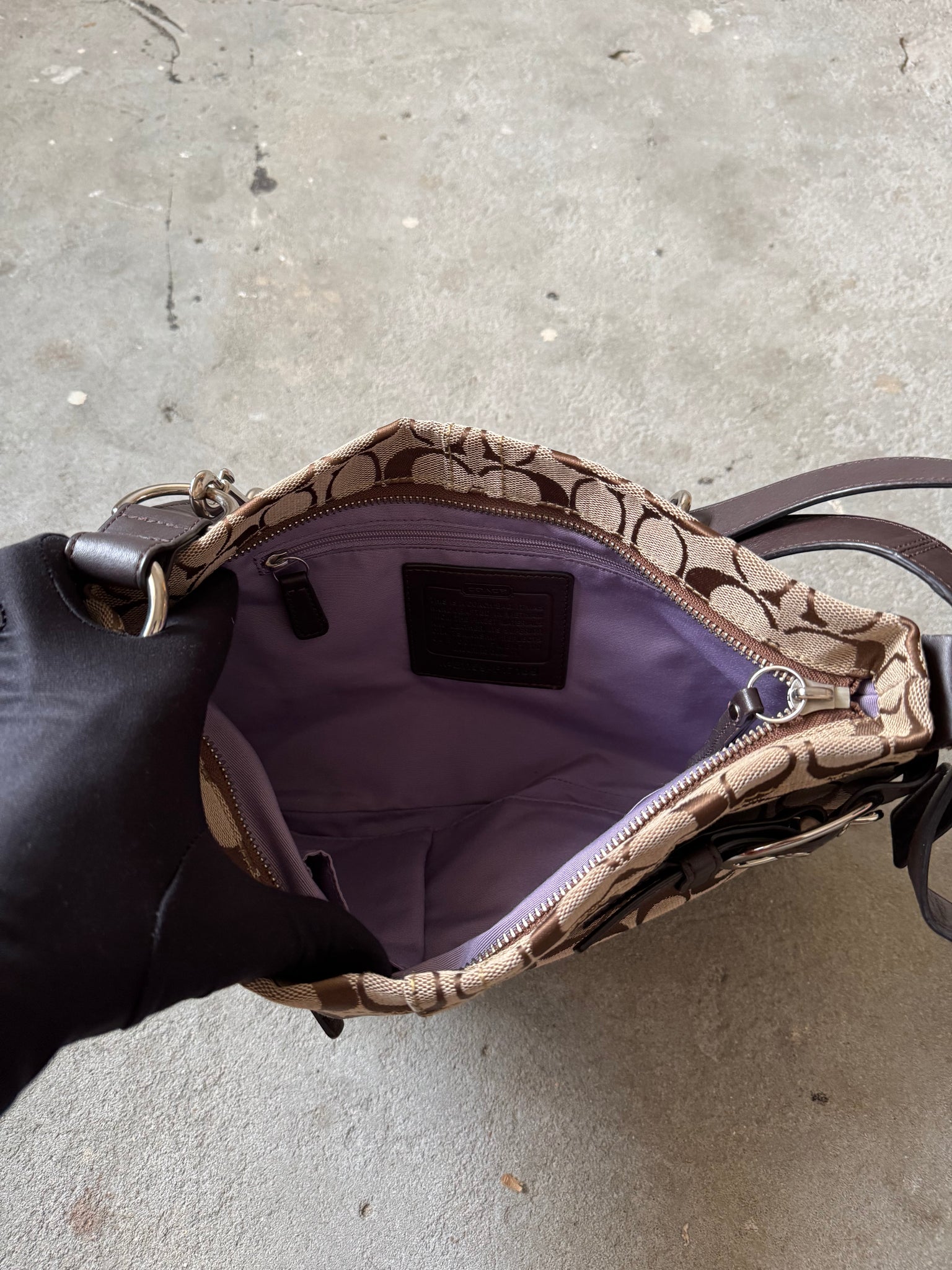 Coach 2Way Signature Sufflette Shoulder Bag Beige/Brown