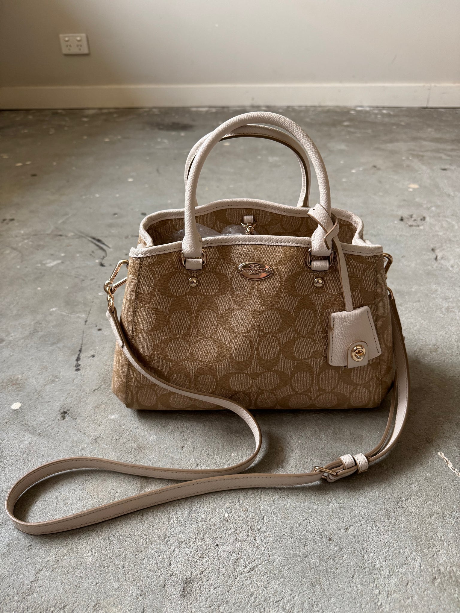 Coach 2Way PVC Pristine HandBag Beige/White