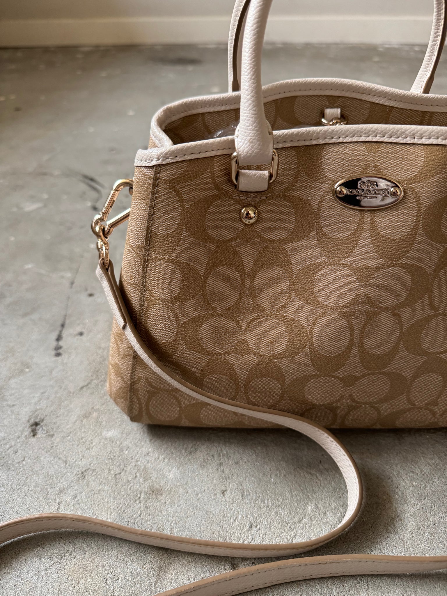 Coach 2Way PVC Pristine HandBag Beige/White