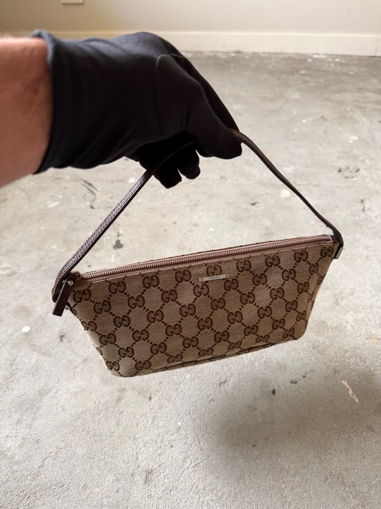 Gucci GG Monogram Pochette Boat Shoulder Bag Beige