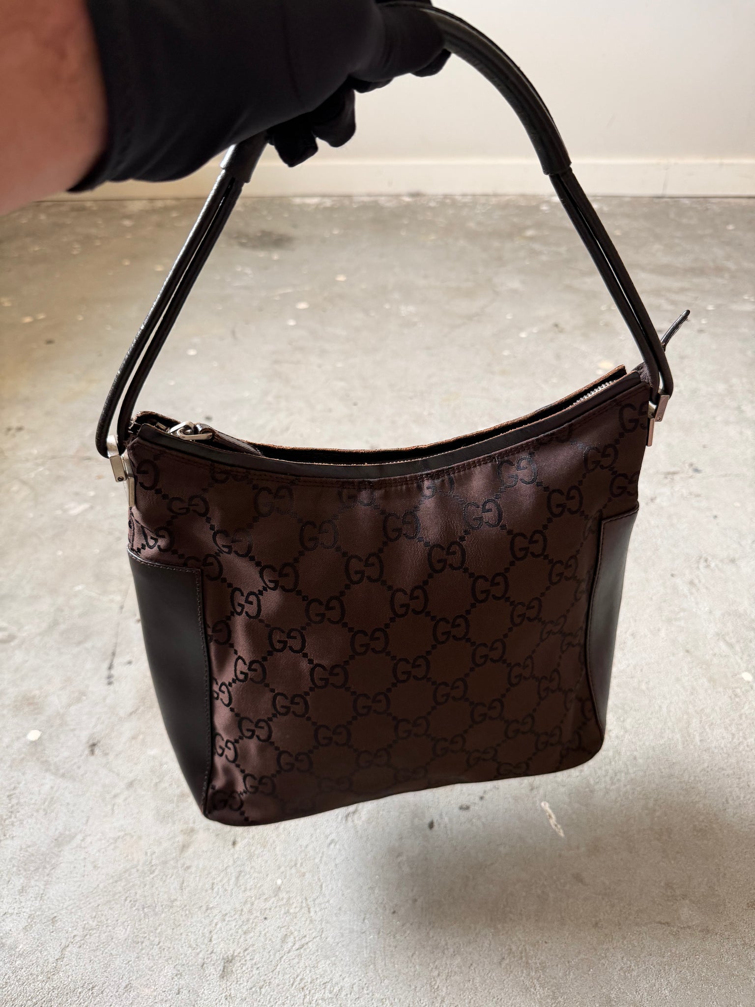 Gucci GG Monogram Hobo Shoulder Bag Brown/Black