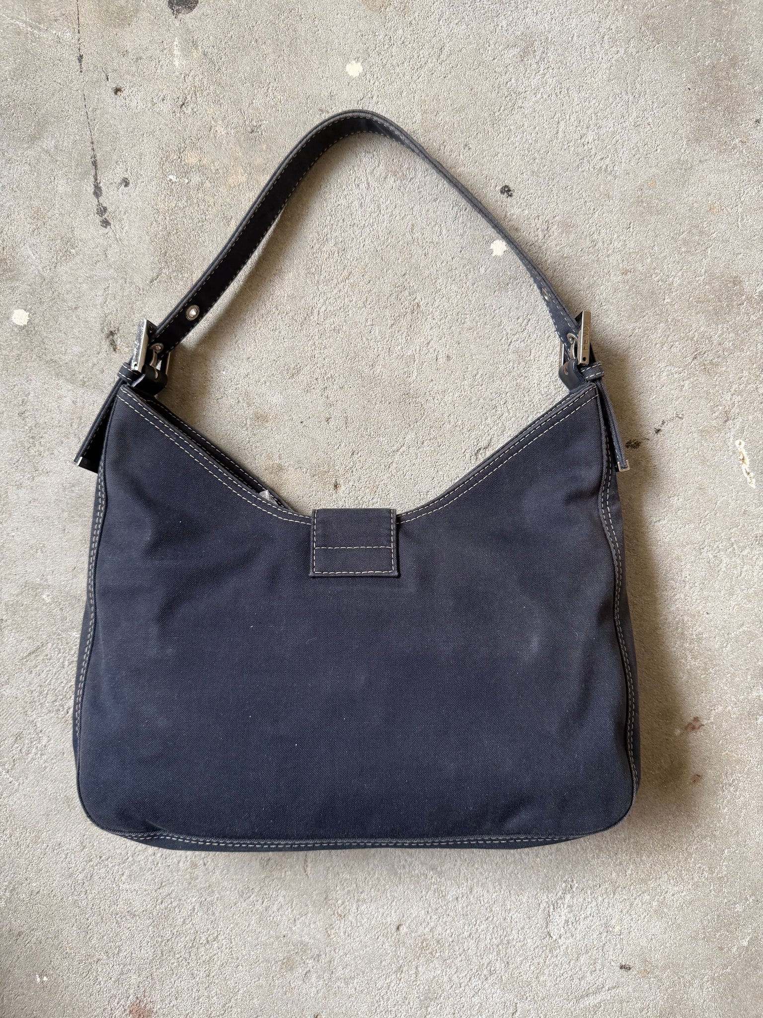 Fendi FF Hobo Baguette Denim Shoulder Bag Blue