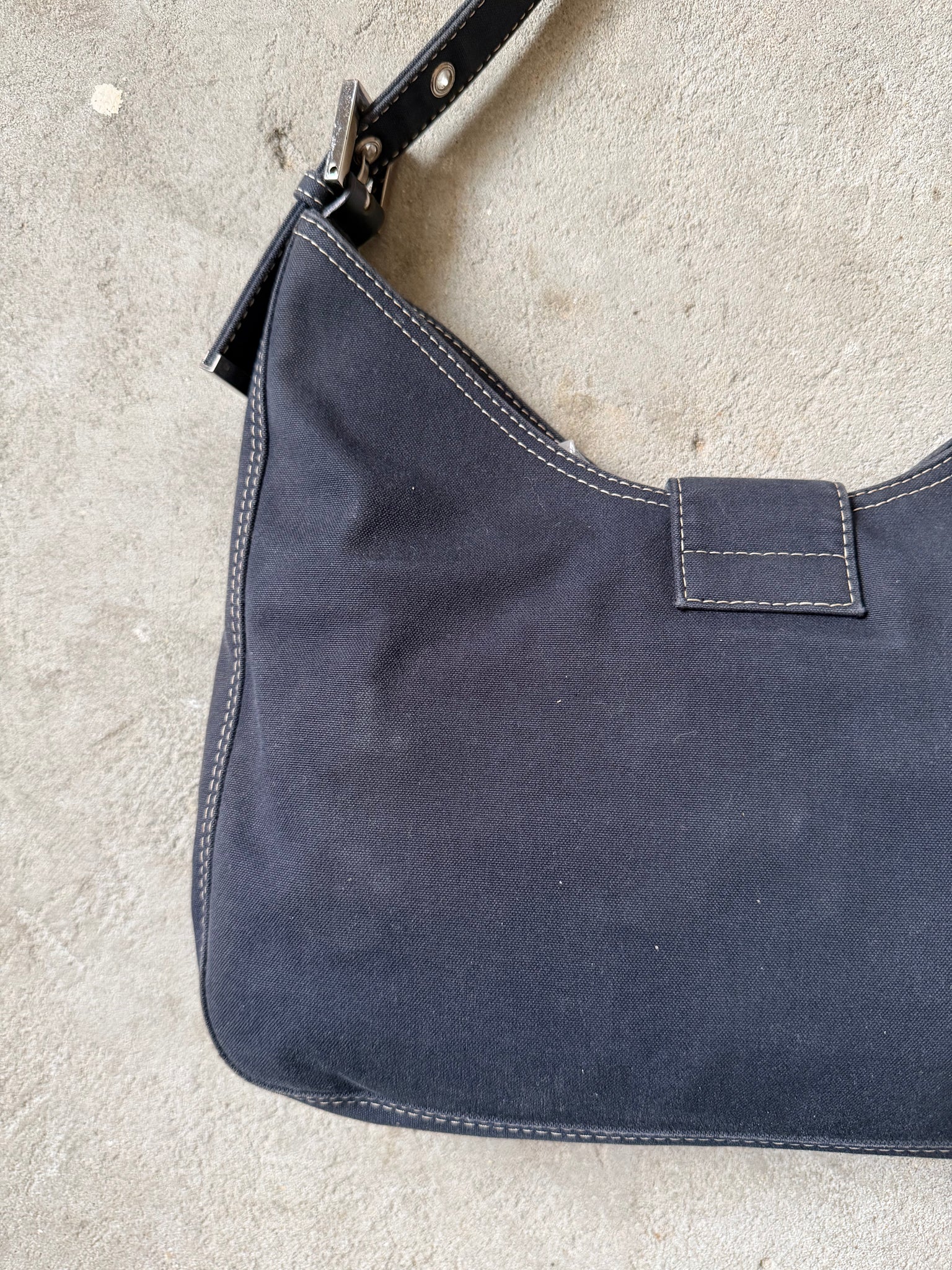 Fendi FF Hobo Baguette Denim Shoulder Bag Blue