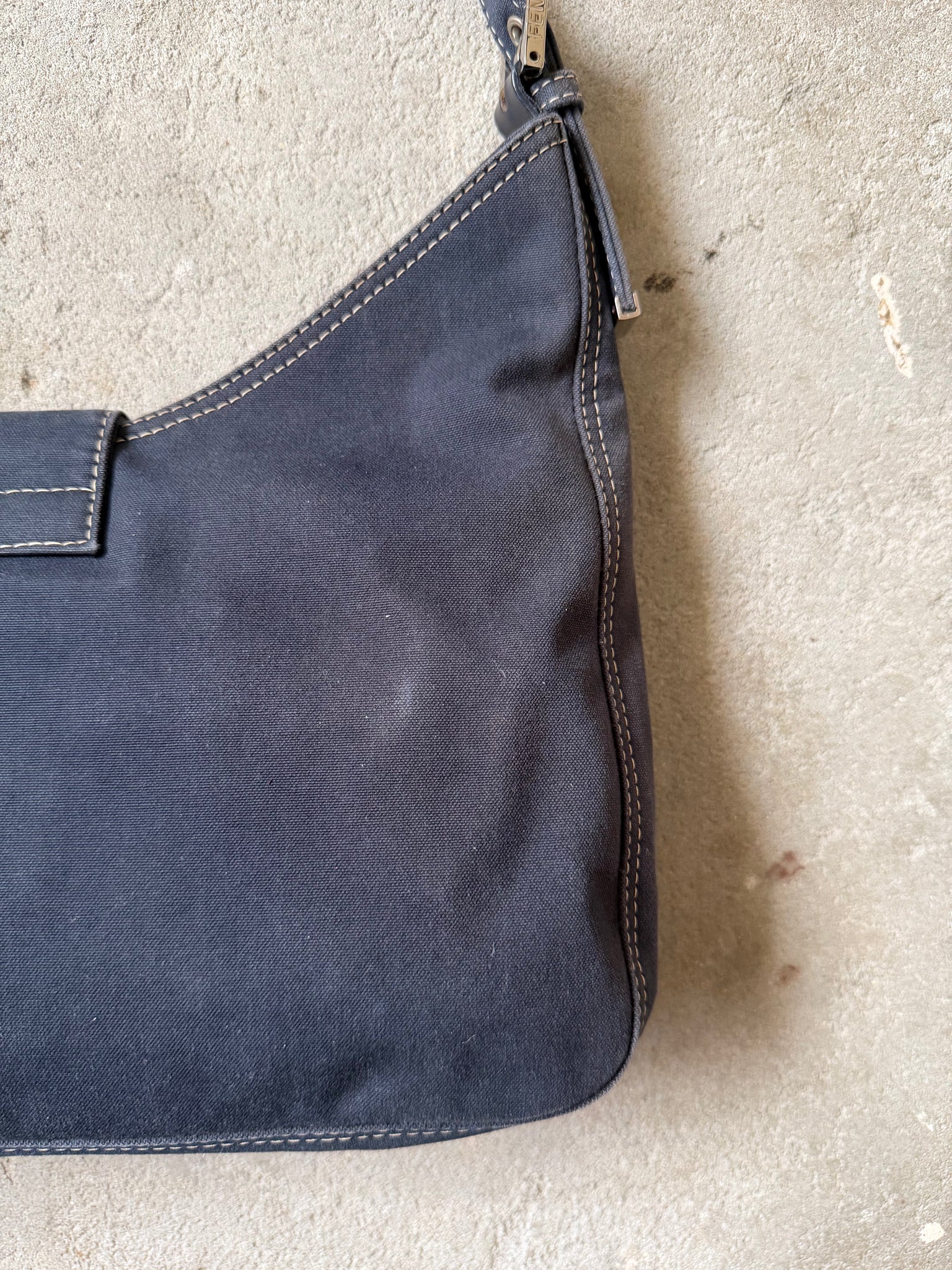 Fendi FF Hobo Baguette Denim Shoulder Bag Blue