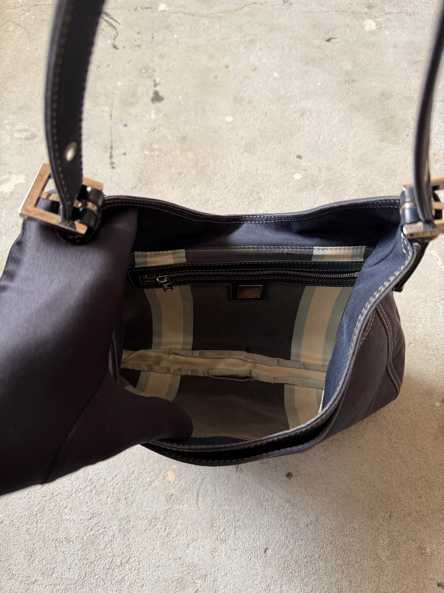 Fendi FF Hobo Baguette Denim Shoulder Bag Blue