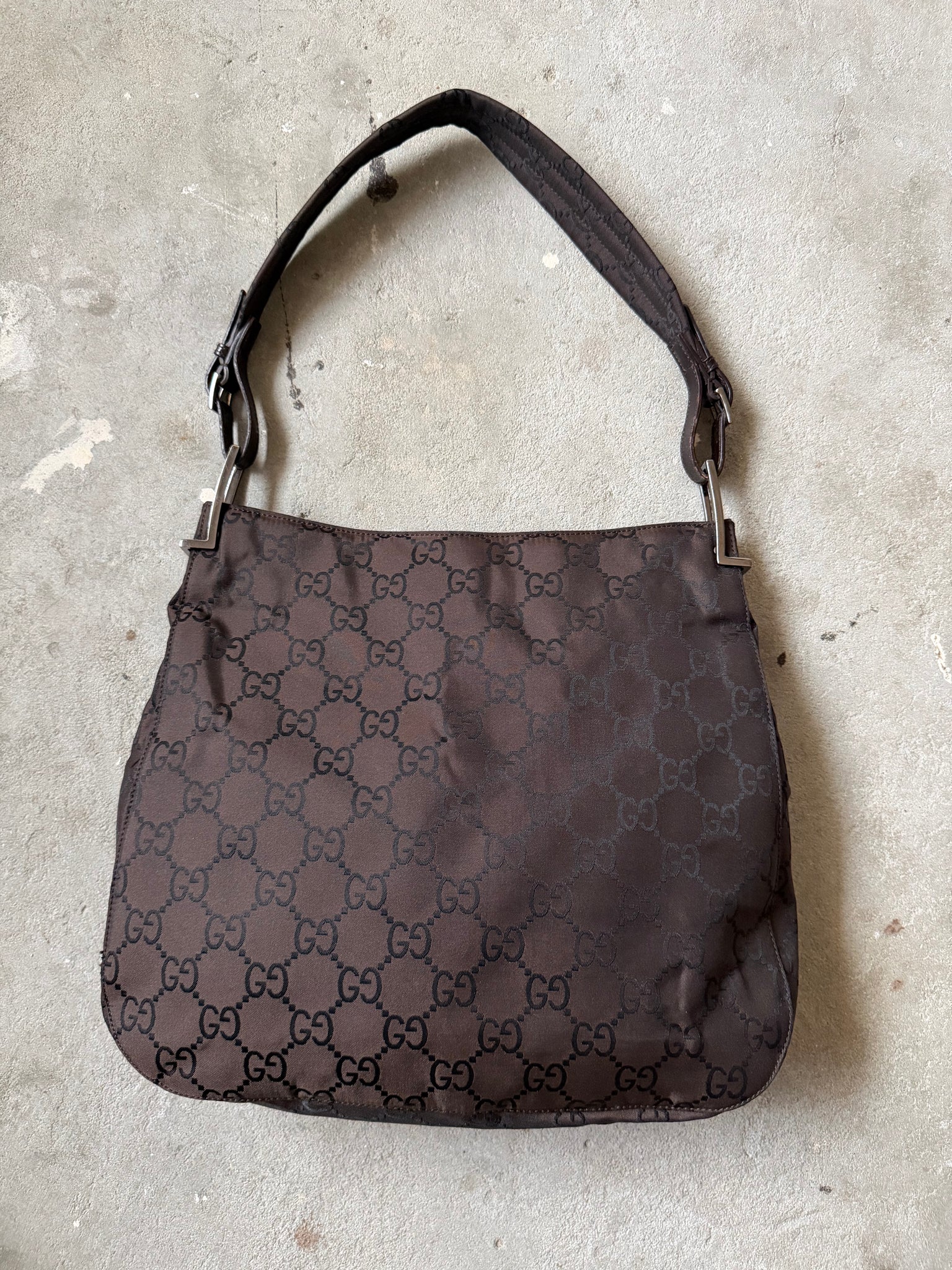 Gucci GG Monogram Nylon Shoulder Bag Brown