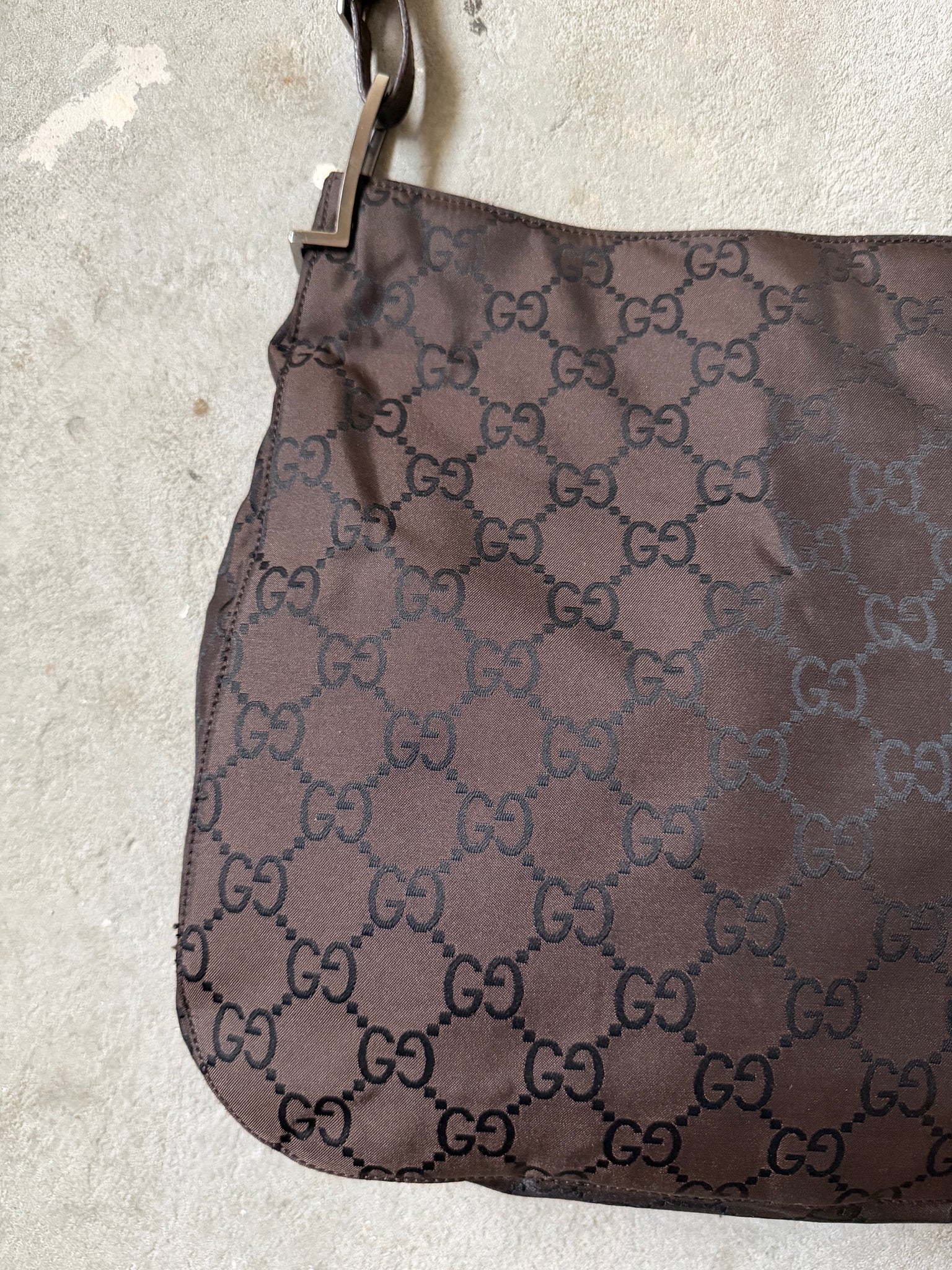 Gucci GG Monogram Nylon Shoulder Bag Brown