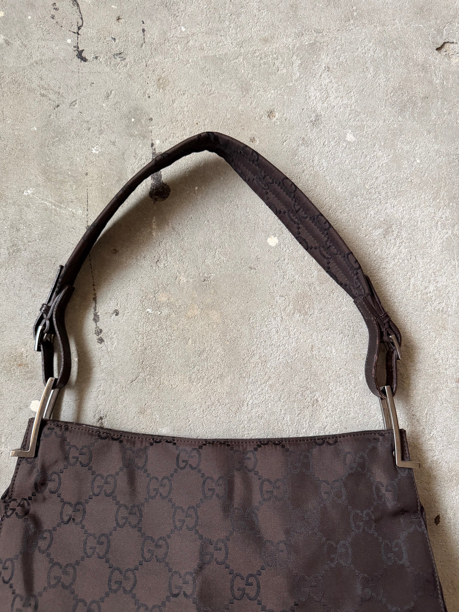 Gucci GG Monogram Nylon Shoulder Bag Brown