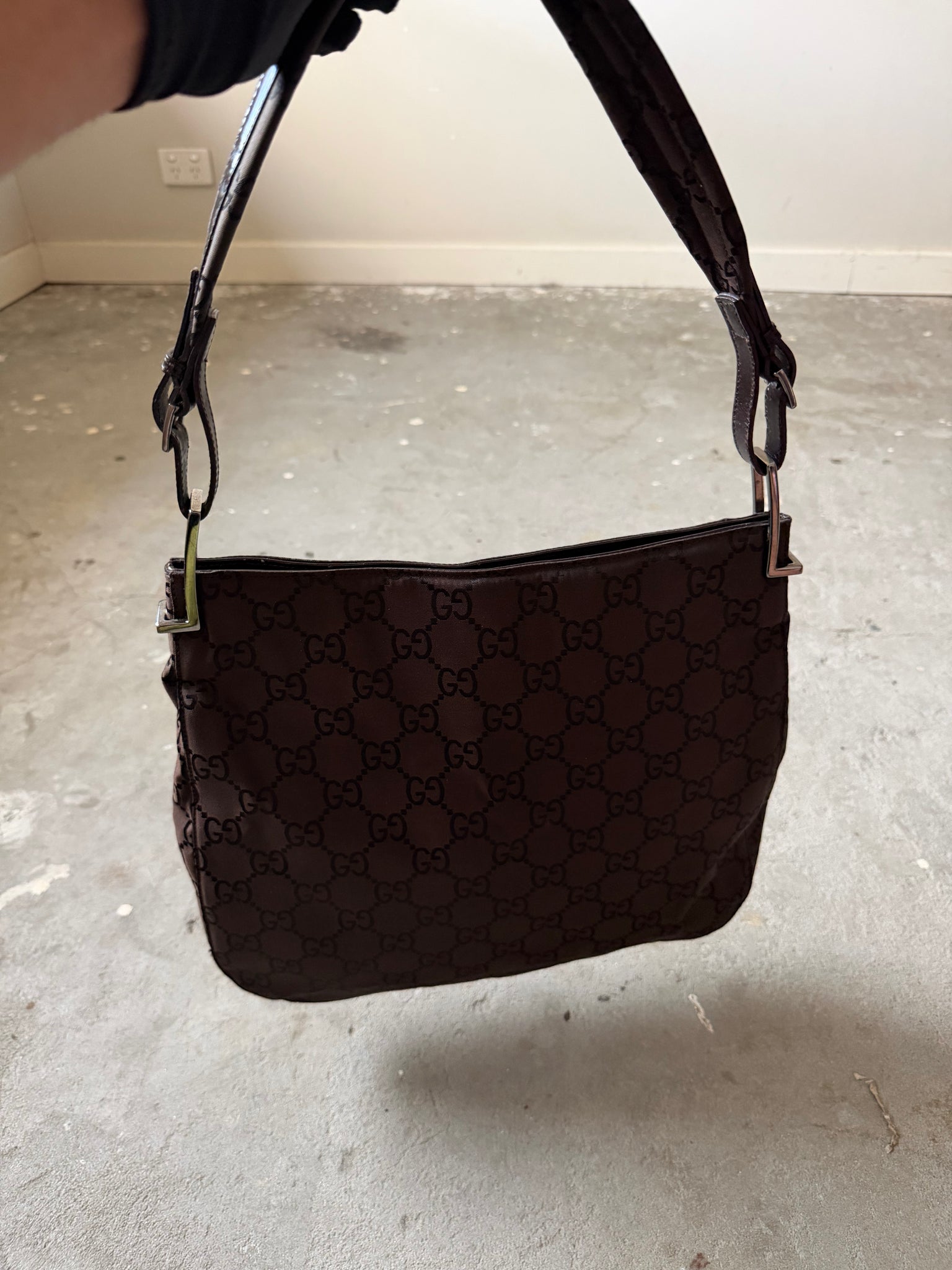 Gucci GG Monogram Nylon Shoulder Bag Brown