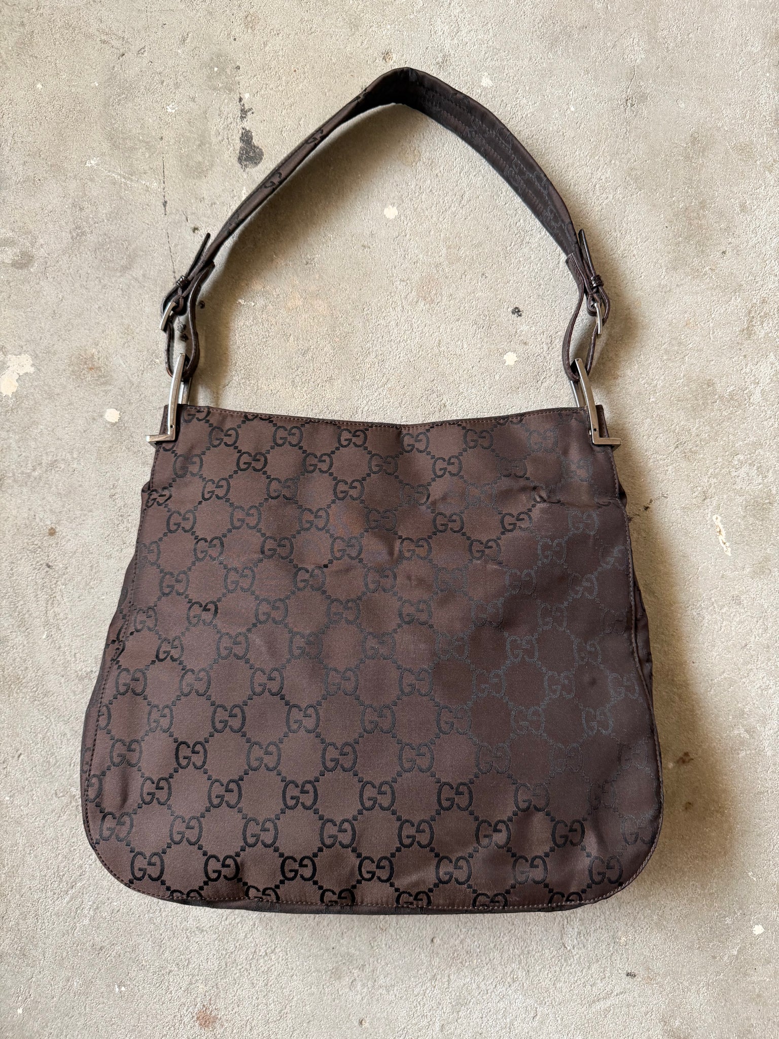 Gucci GG Monogram Nylon Shoulder Bag Brown