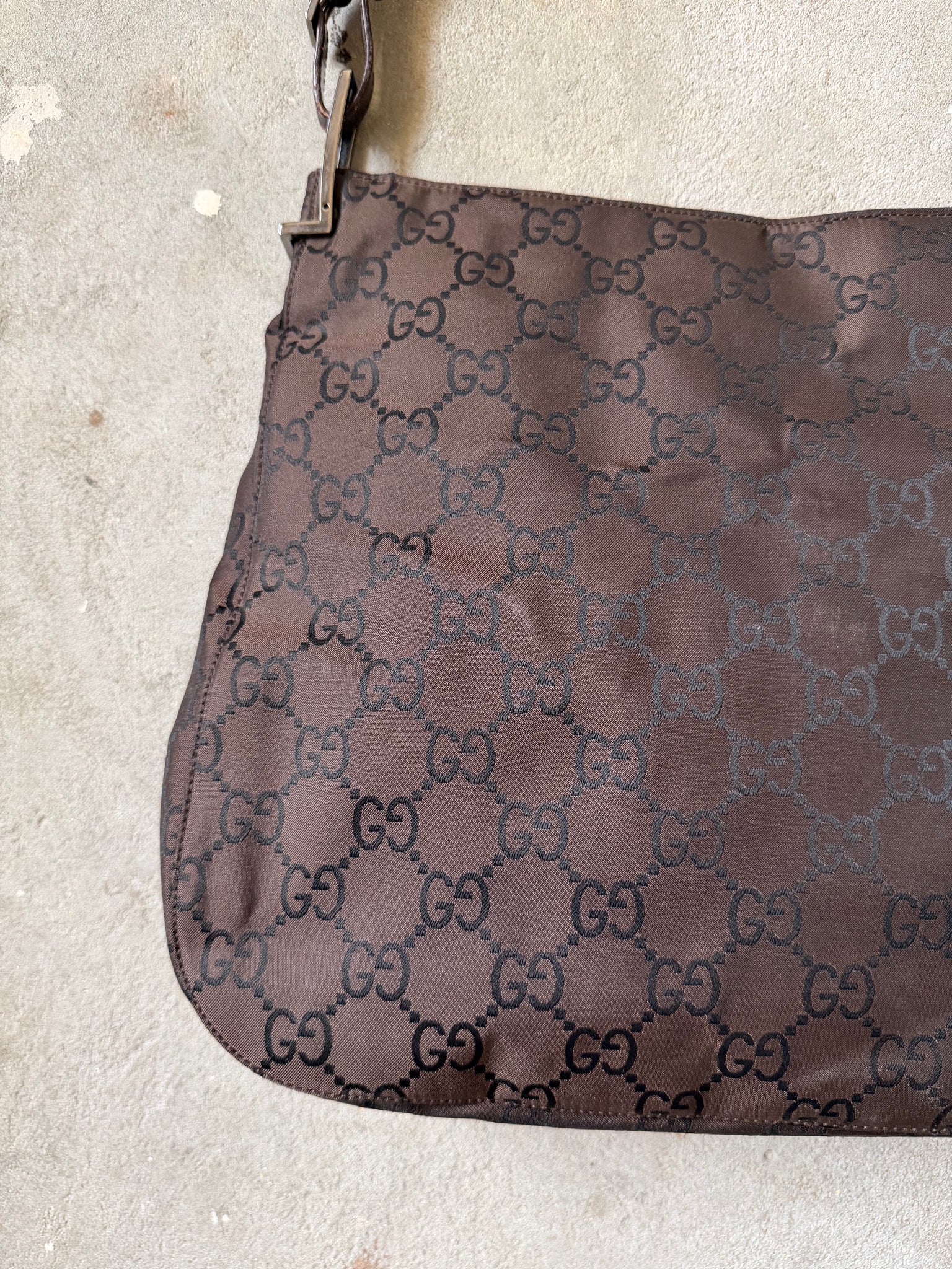 Gucci GG Monogram Nylon Shoulder Bag Brown
