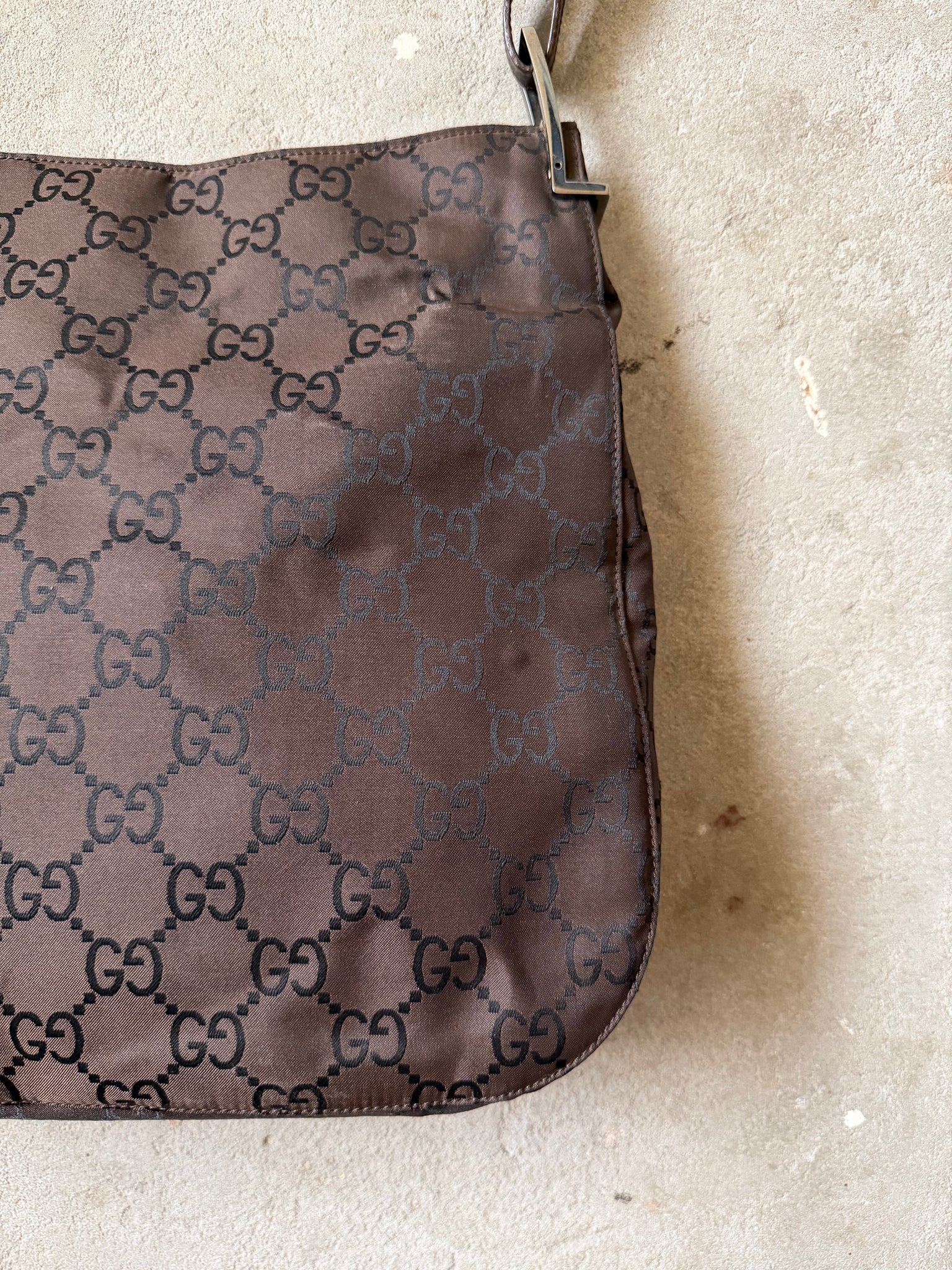 Gucci GG Monogram Nylon Shoulder Bag Brown