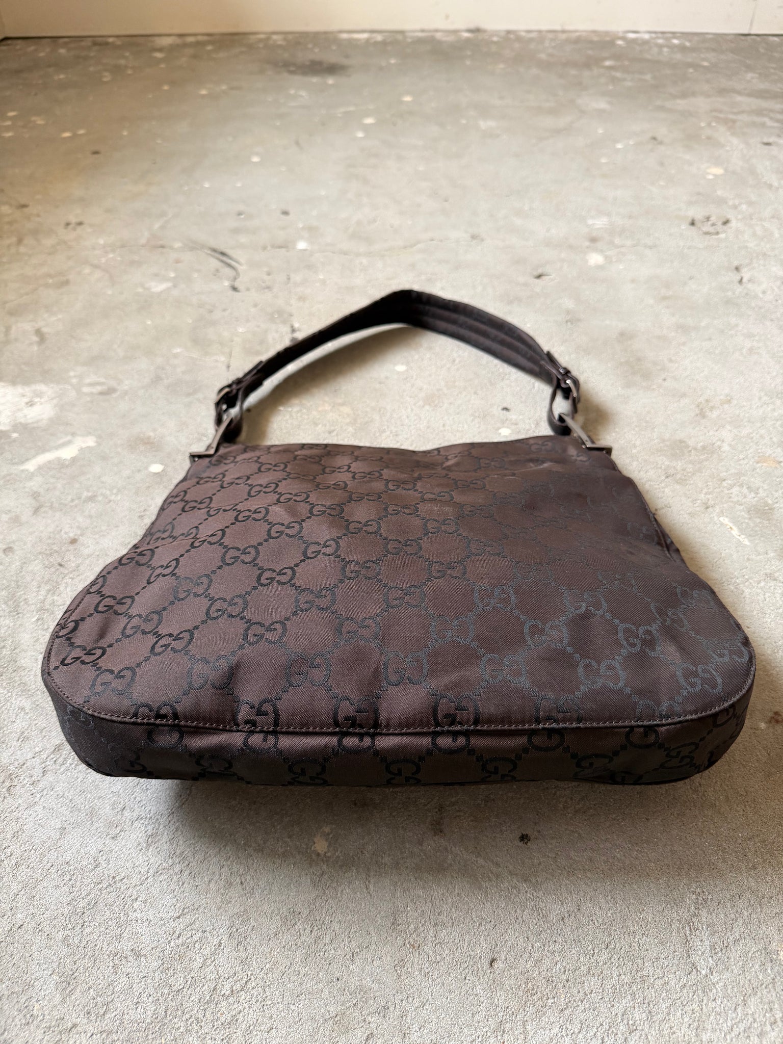 Gucci GG Monogram Nylon Shoulder Bag Brown
