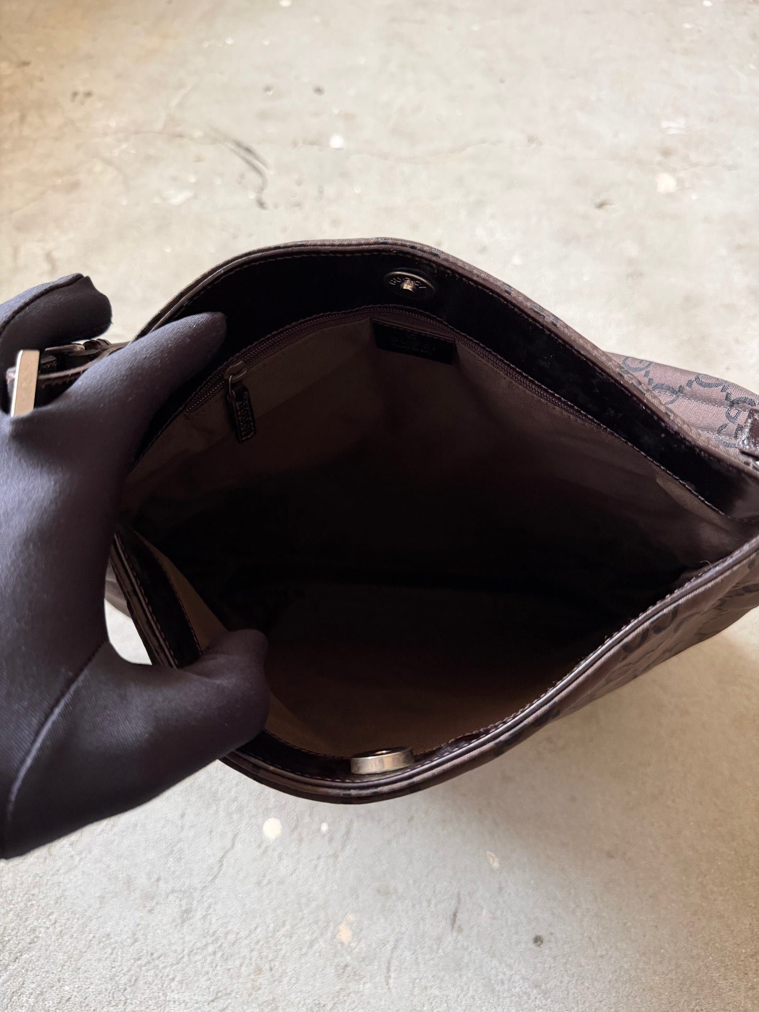 Gucci GG Monogram Nylon Shoulder Bag Brown