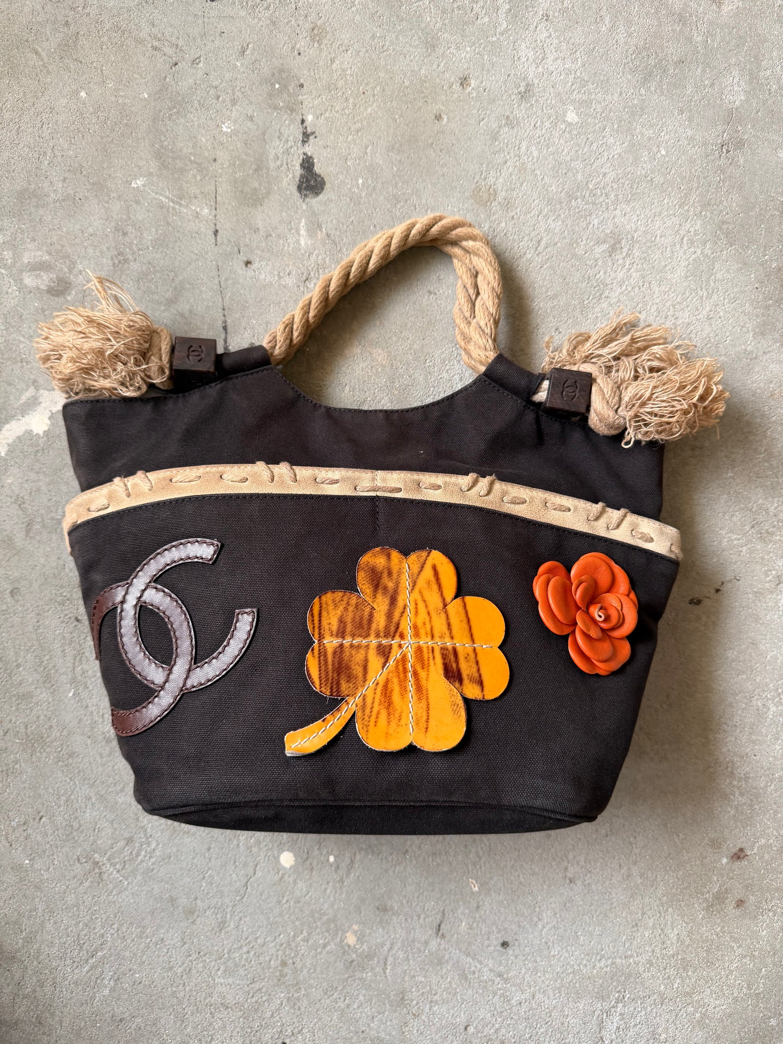 Chanel Camelia Mark Rope Shoulder Bag Black