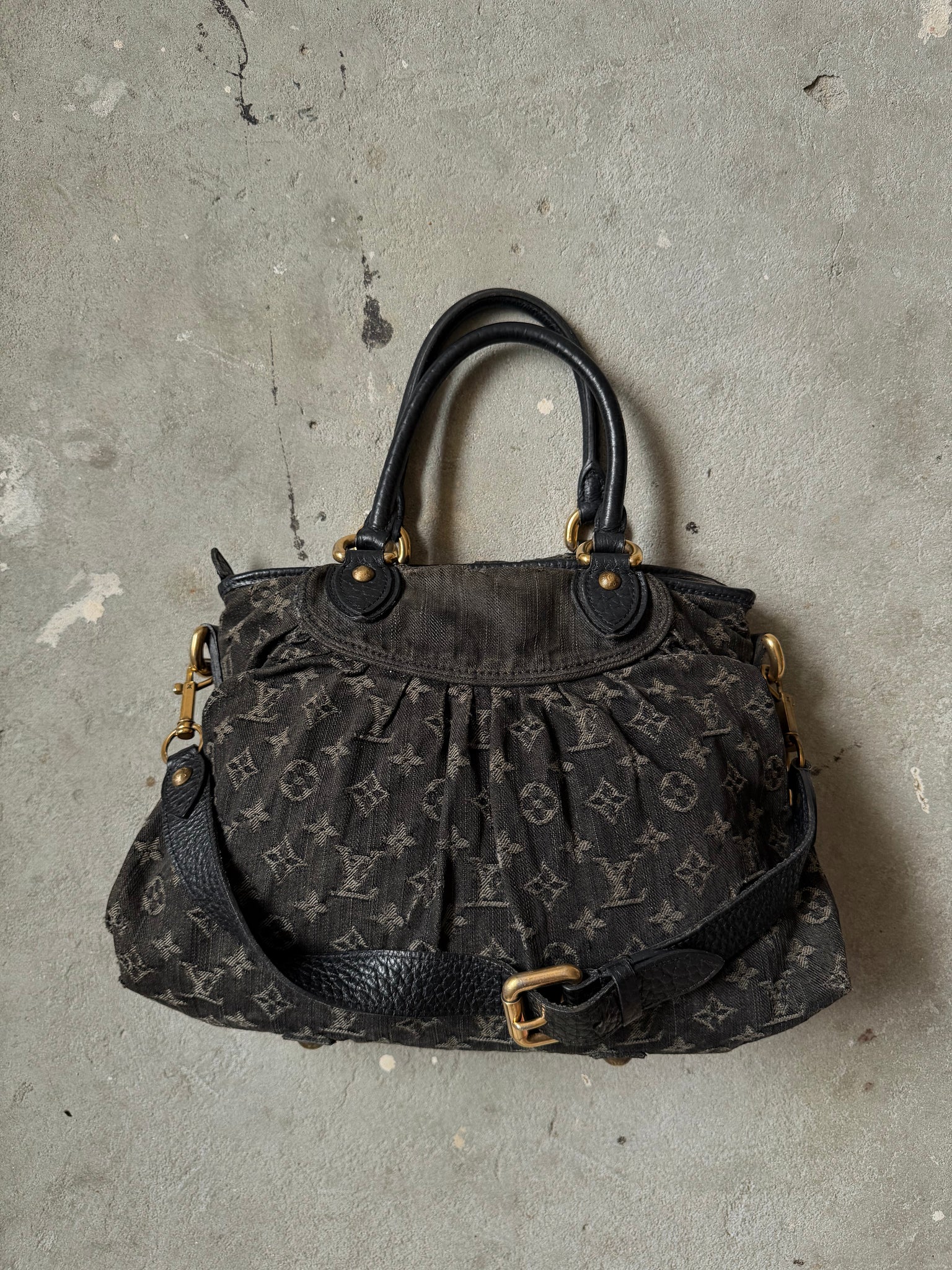 Louis Vuitton Monogram Neo Cabby GM Denim Shoulder Bag Black