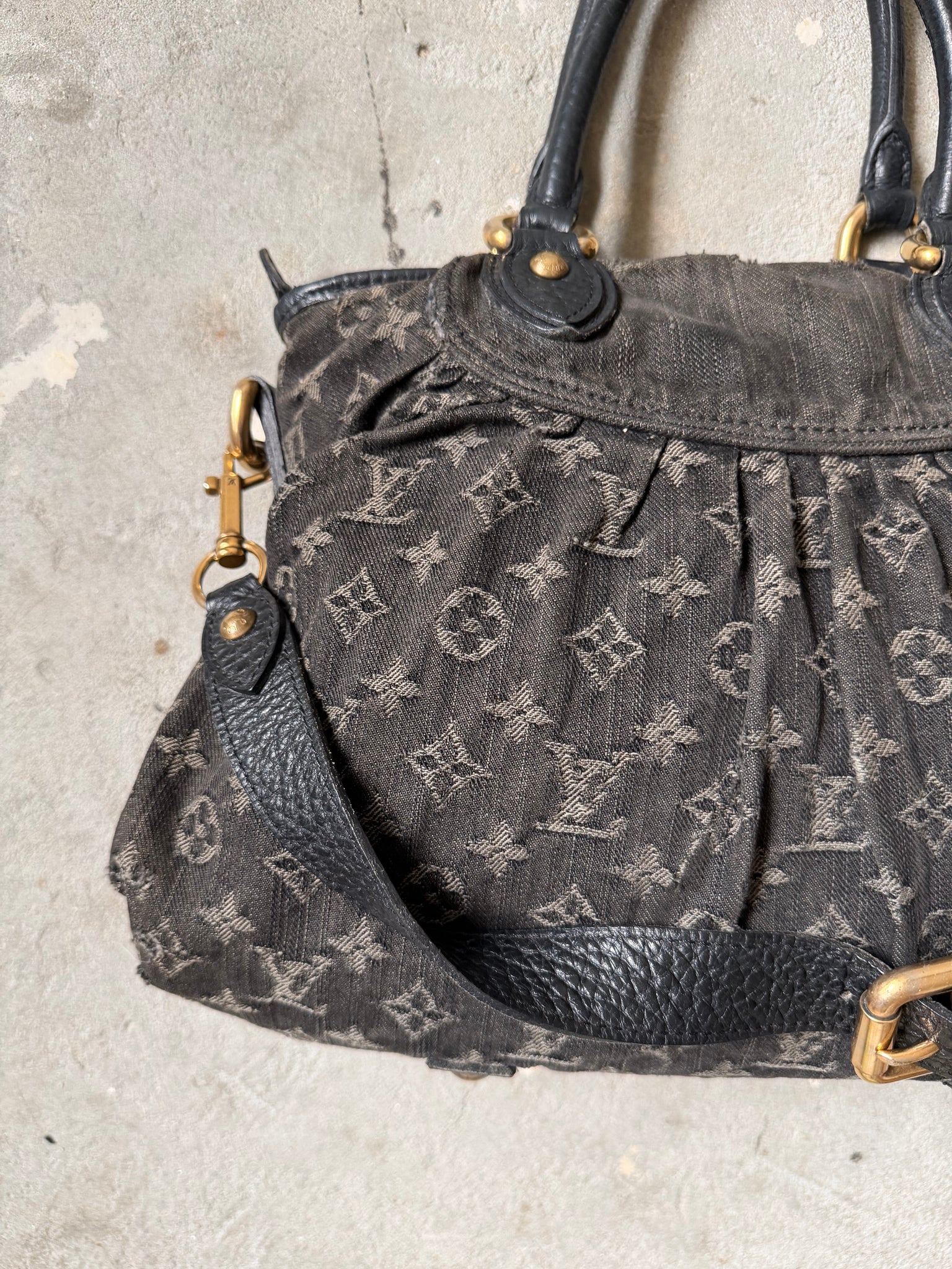 Louis Vuitton Monogram Neo Cabby GM Denim Shoulder Bag Black