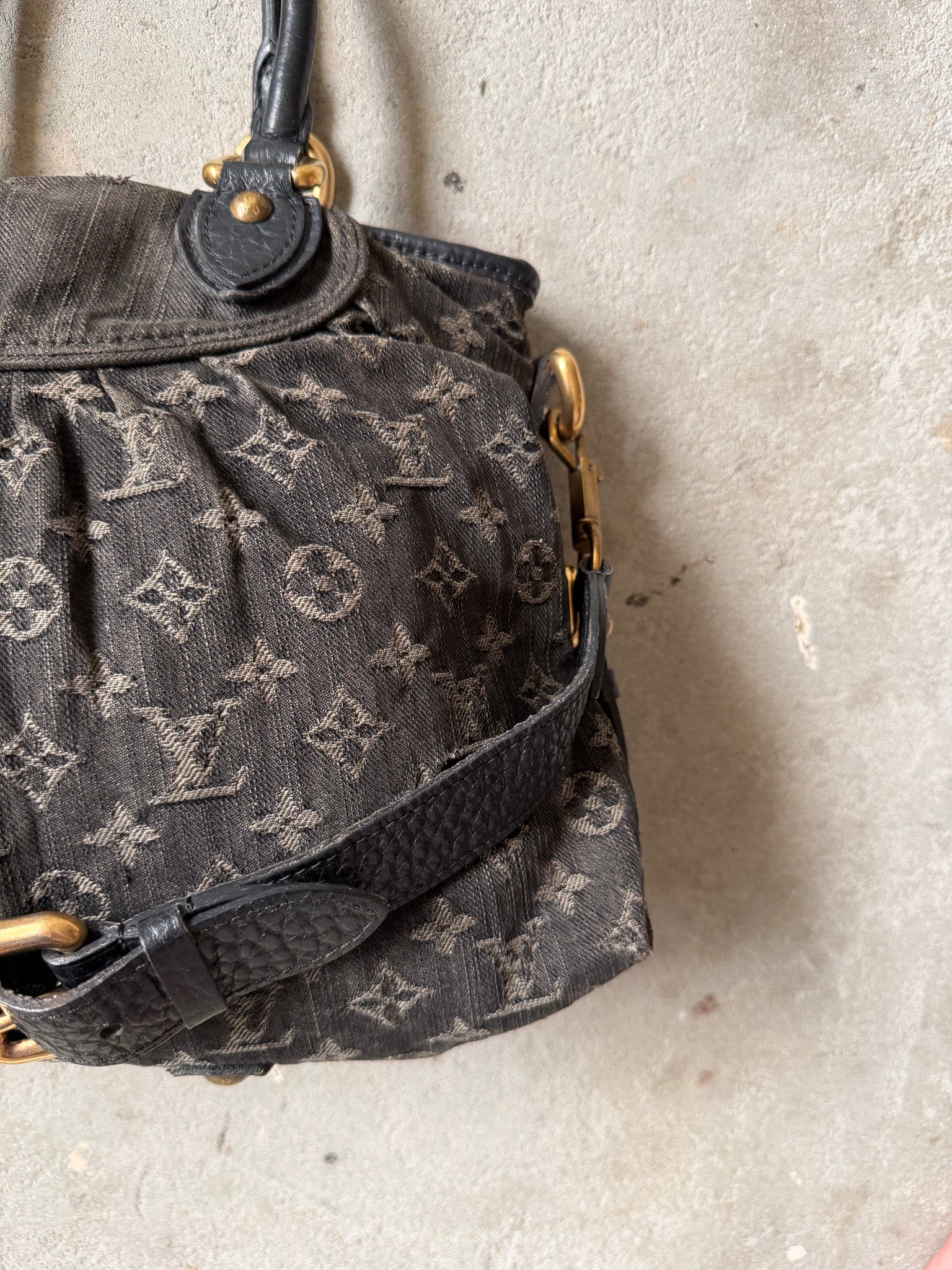 Louis Vuitton Monogram Neo Cabby GM Denim Shoulder Bag Black