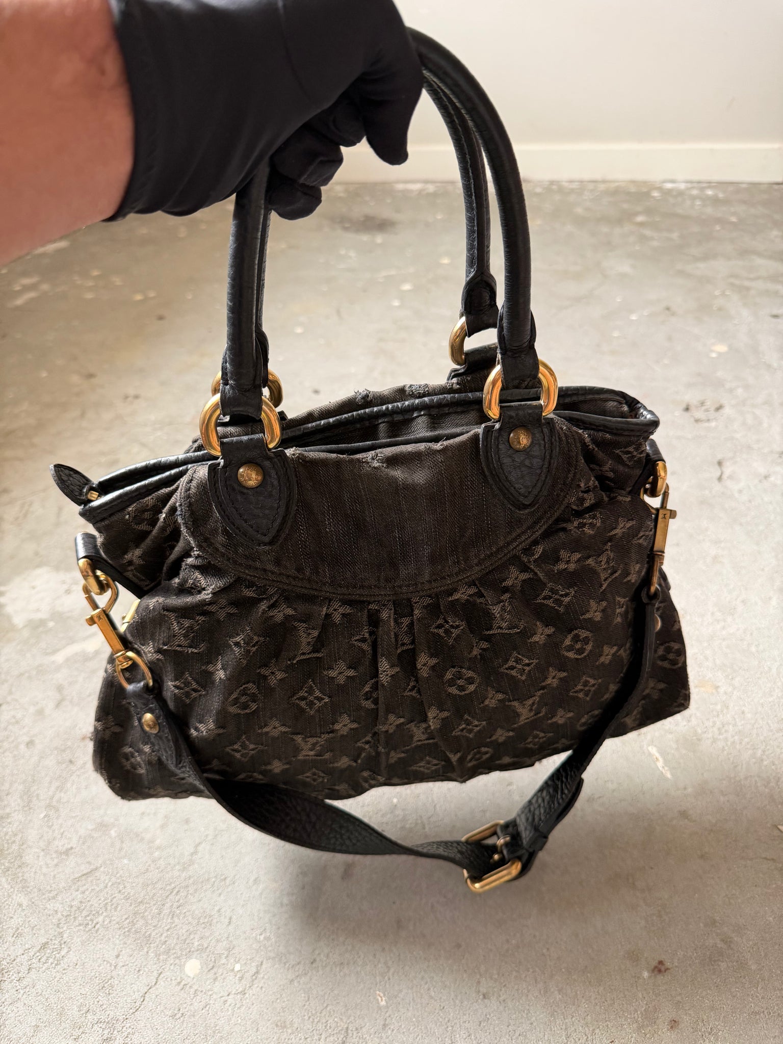 Louis Vuitton Monogram Neo Cabby GM Denim Shoulder Bag Black