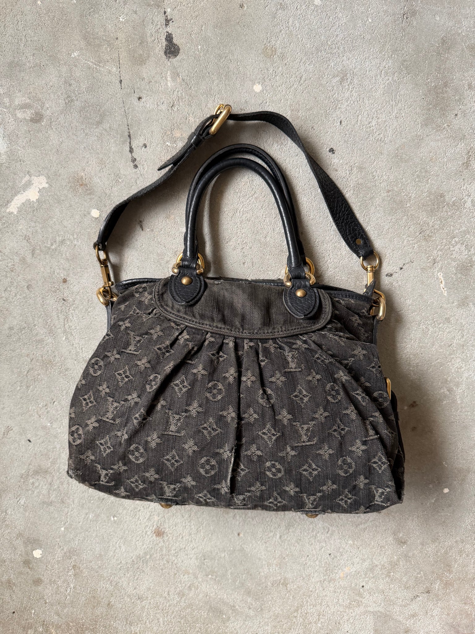Louis Vuitton Monogram Neo Cabby GM Denim Shoulder Bag Black