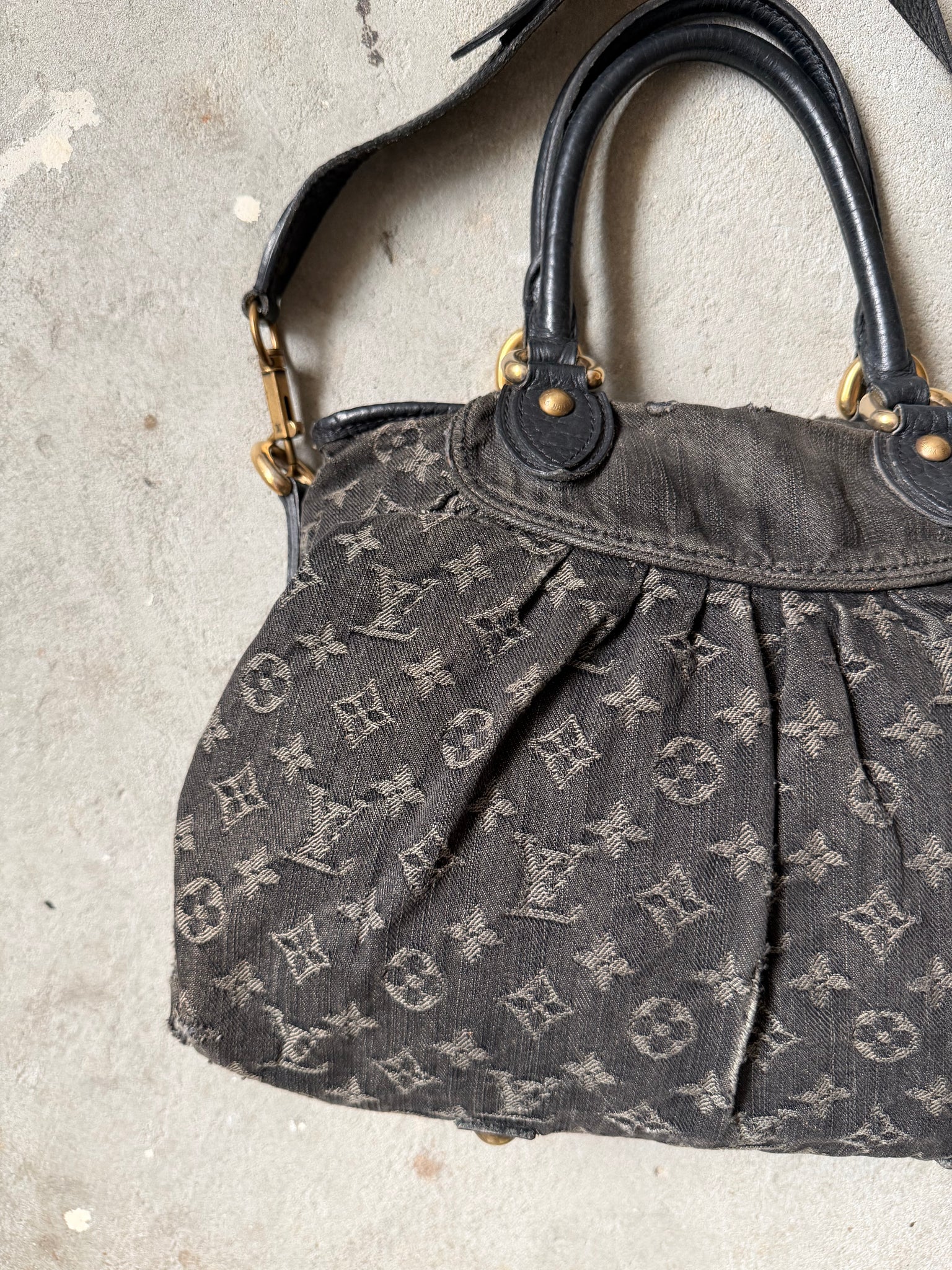 Louis Vuitton Monogram Neo Cabby GM Denim Shoulder Bag Black