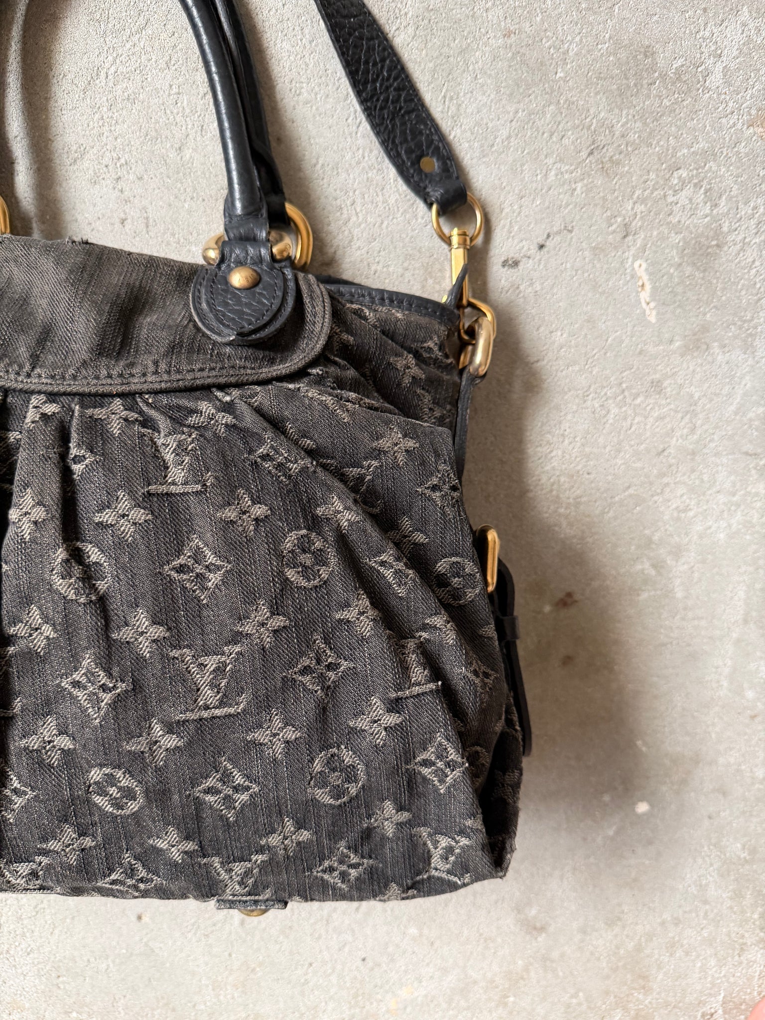 Louis Vuitton Monogram Neo Cabby GM Denim Shoulder Bag Black