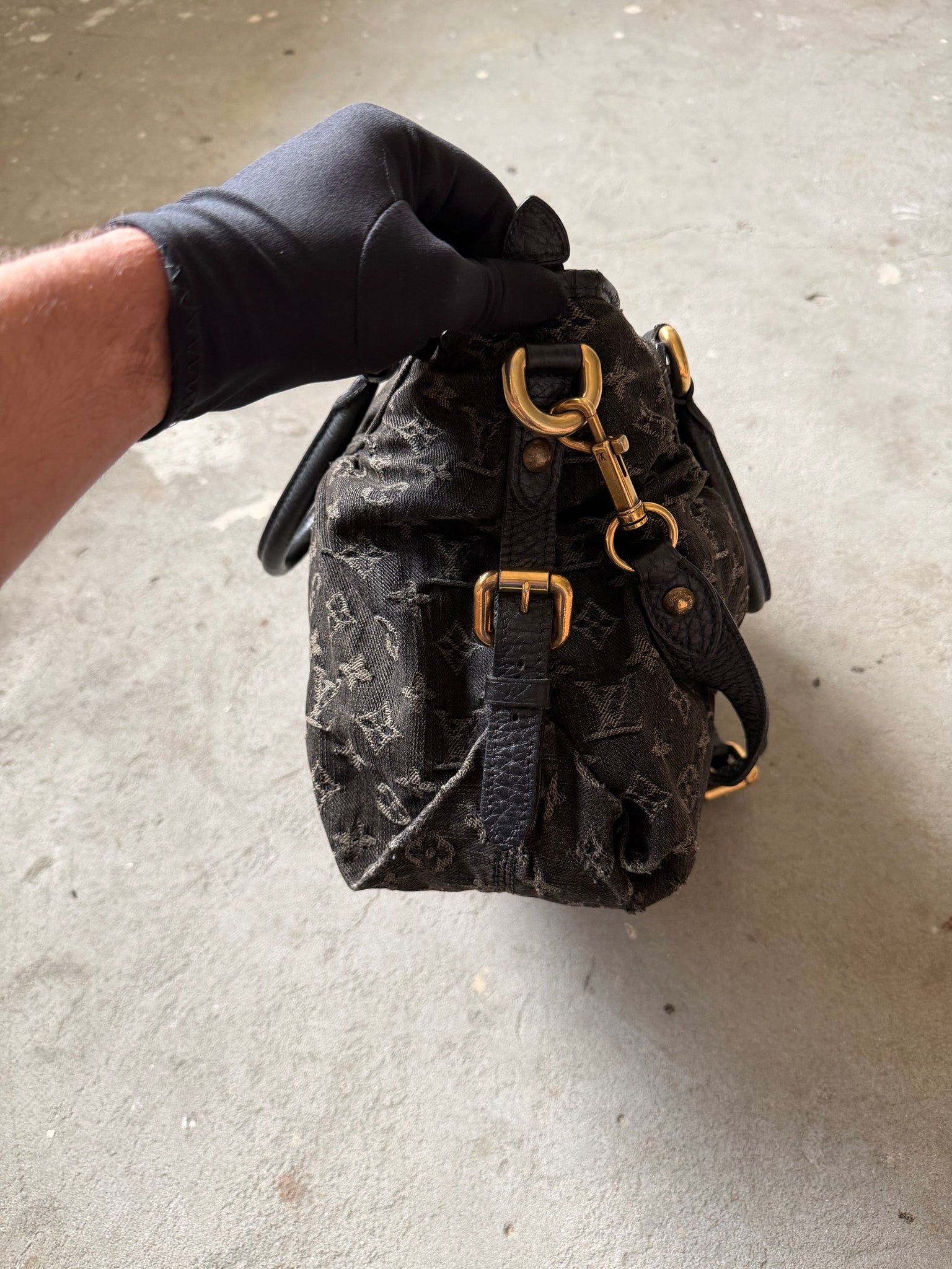 Louis Vuitton Monogram Neo Cabby GM Denim Shoulder Bag Black
