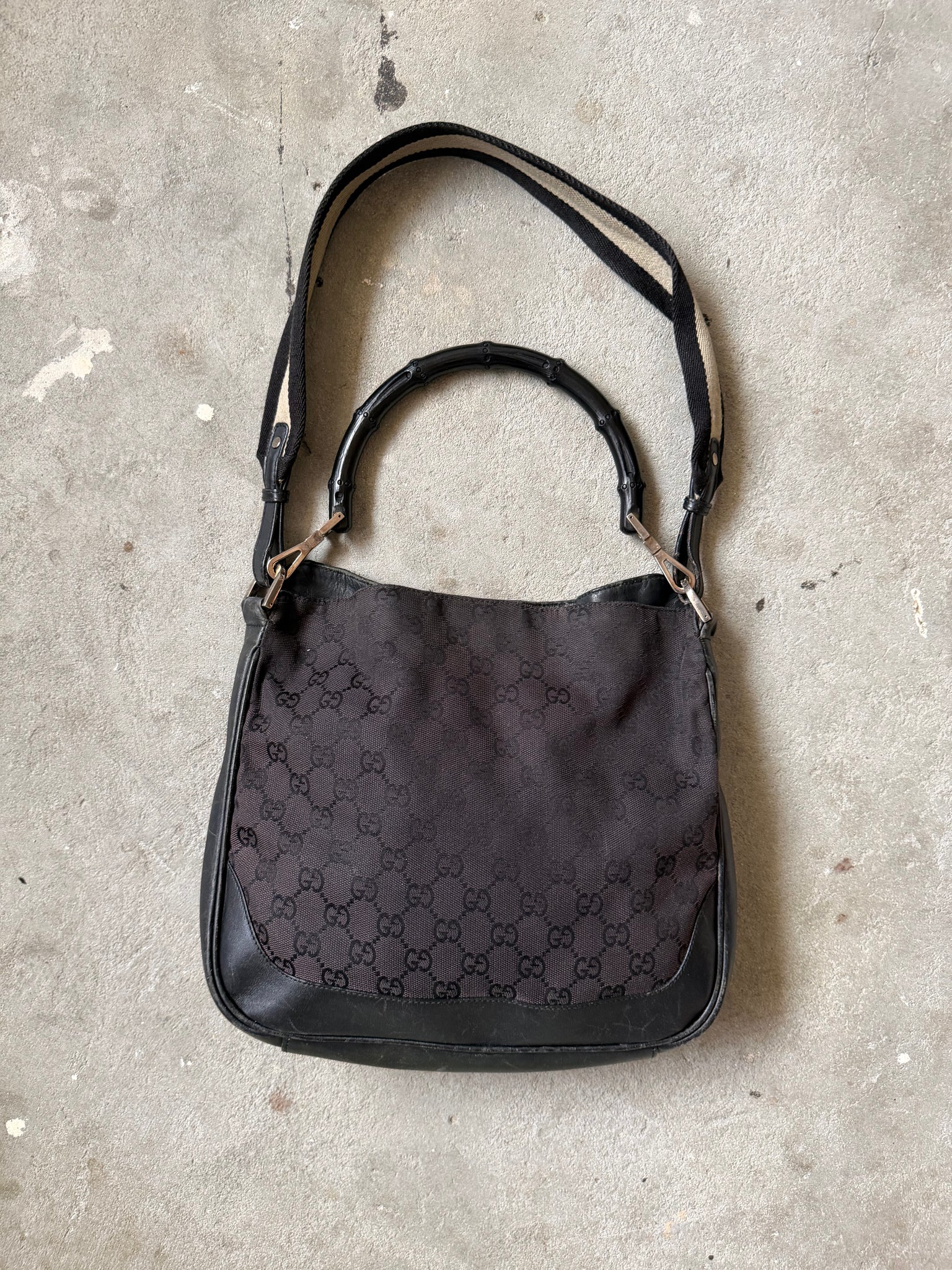 Gucci 2Way GG Monogram Bamboo Shoulder Bag Black
