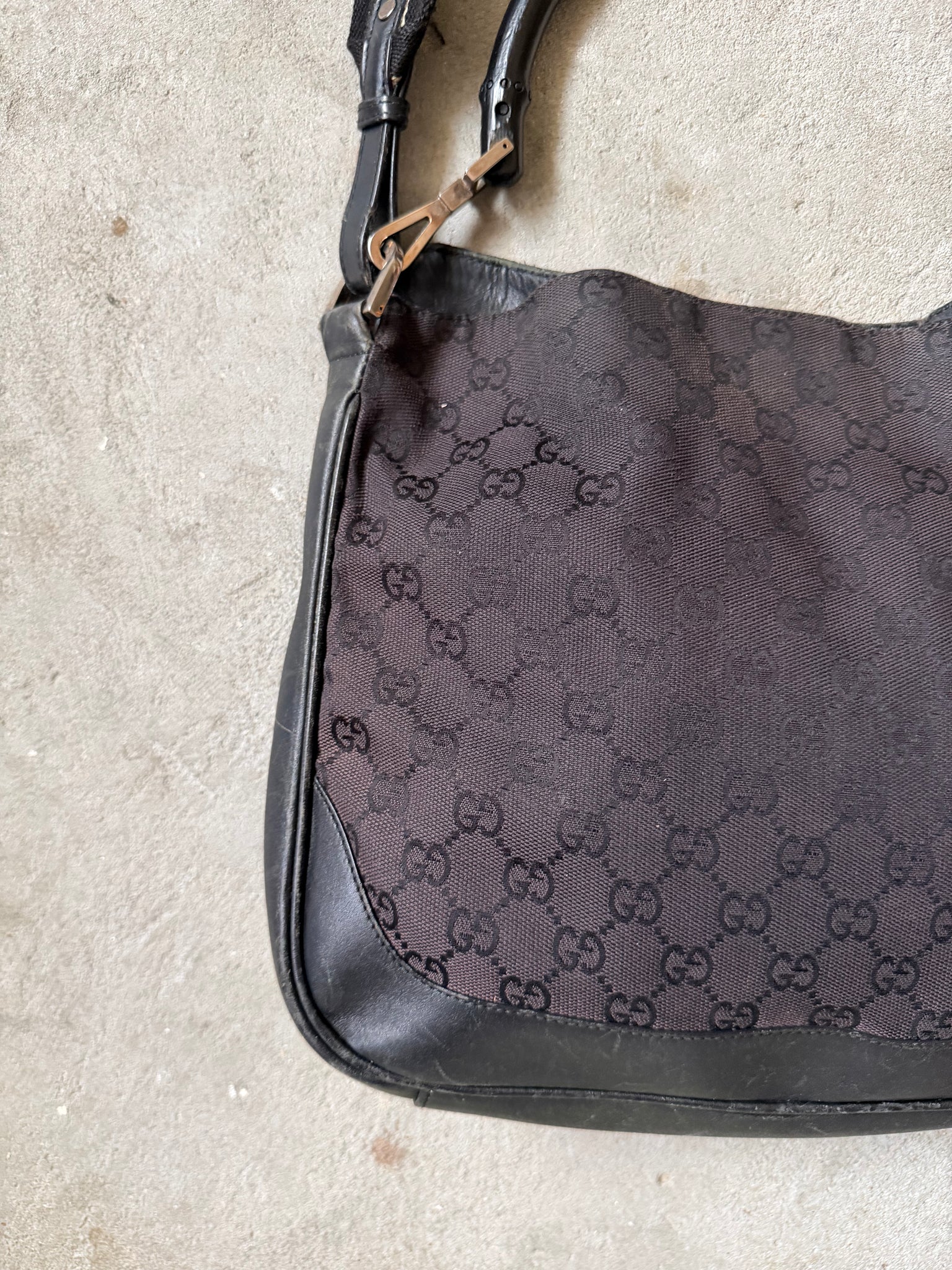 Gucci 2Way GG Monogram Bamboo Shoulder Bag Black