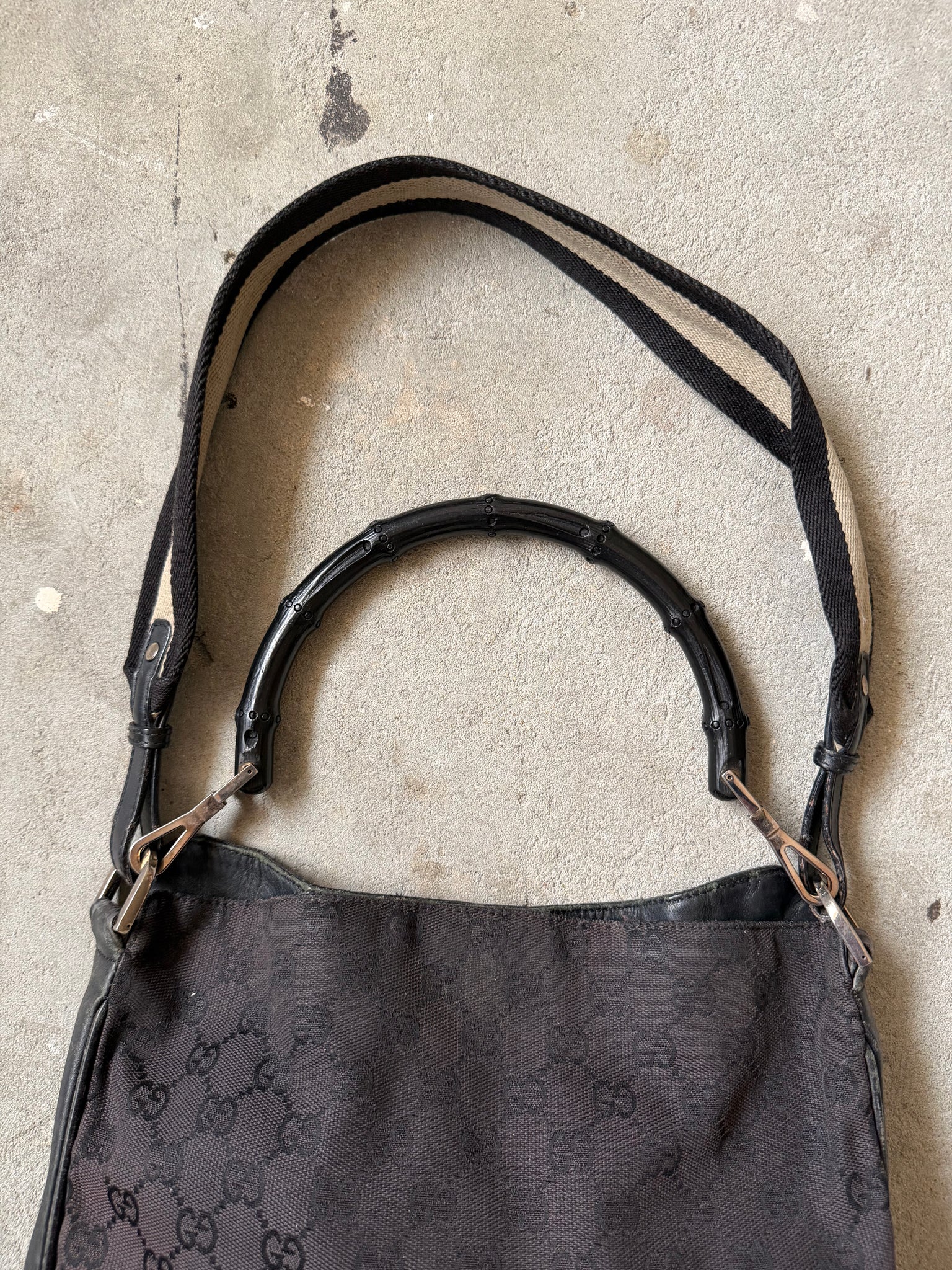 Gucci 2Way GG Monogram Bamboo Shoulder Bag Black