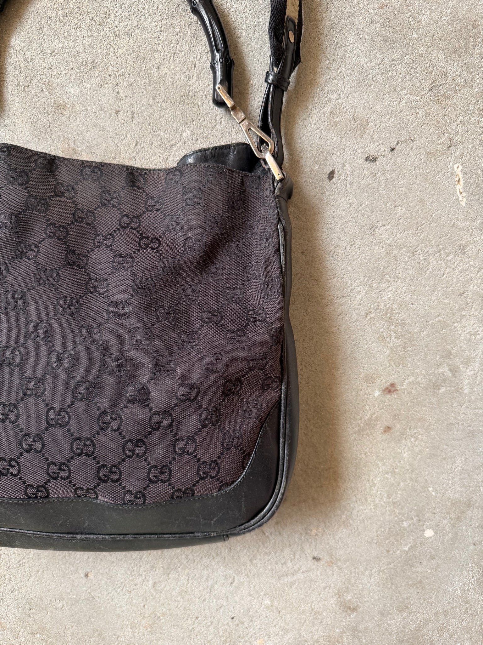 Gucci 2Way GG Monogram Bamboo Shoulder Bag Black