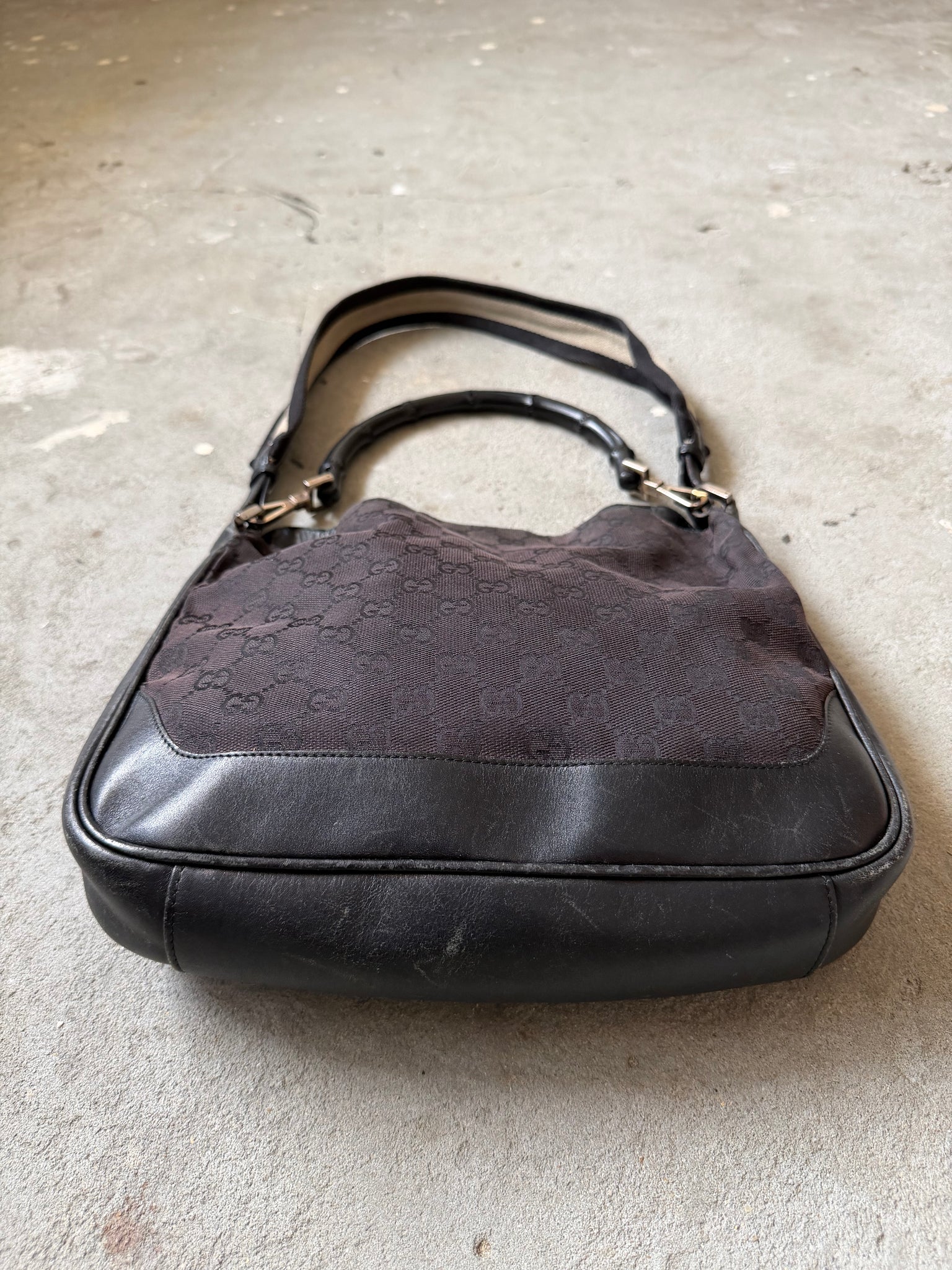 Gucci 2Way GG Monogram Bamboo Shoulder Bag Black