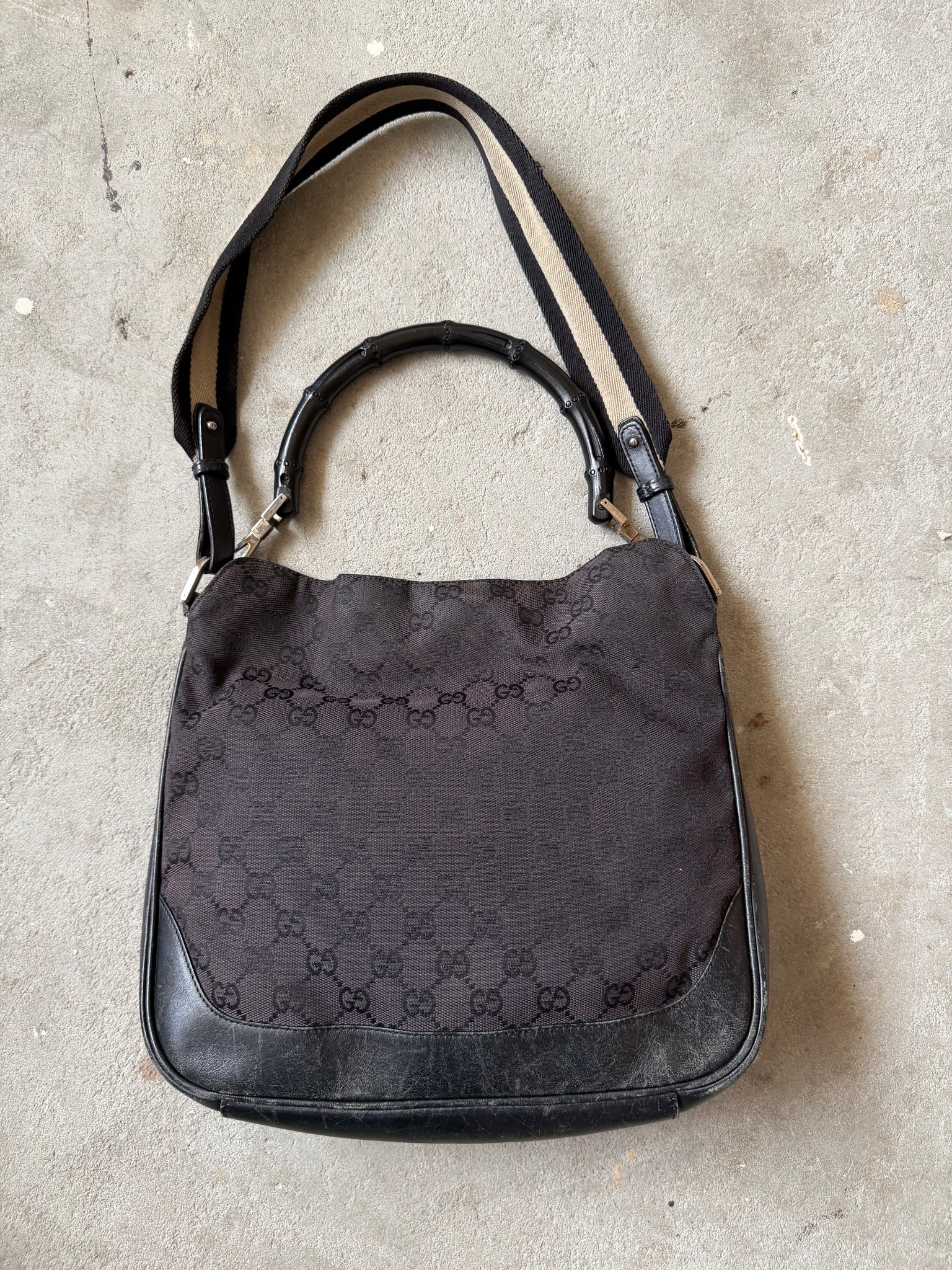 Gucci 2Way GG Monogram Bamboo Shoulder Bag Black
