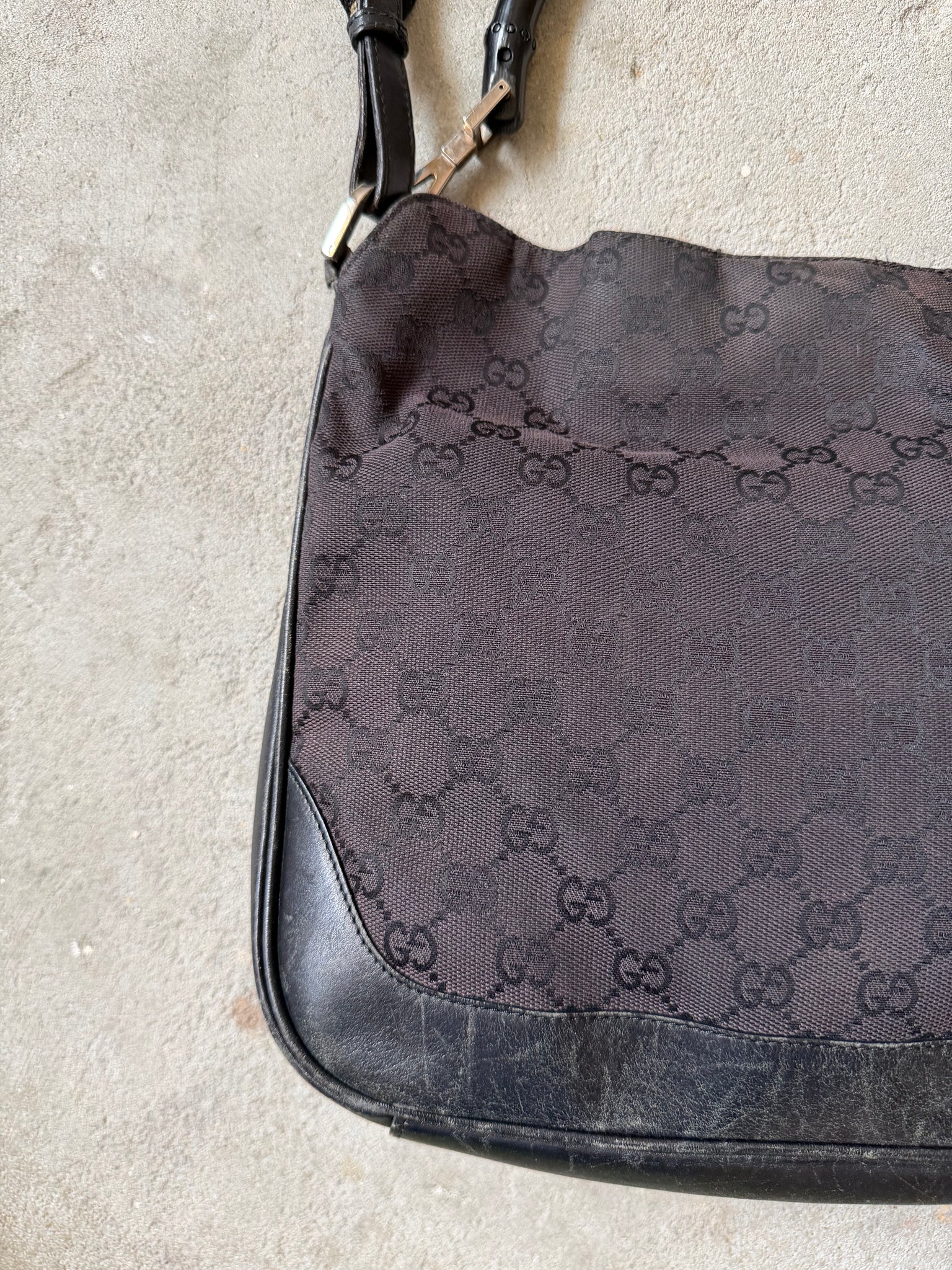 Gucci 2Way GG Monogram Bamboo Shoulder Bag Black